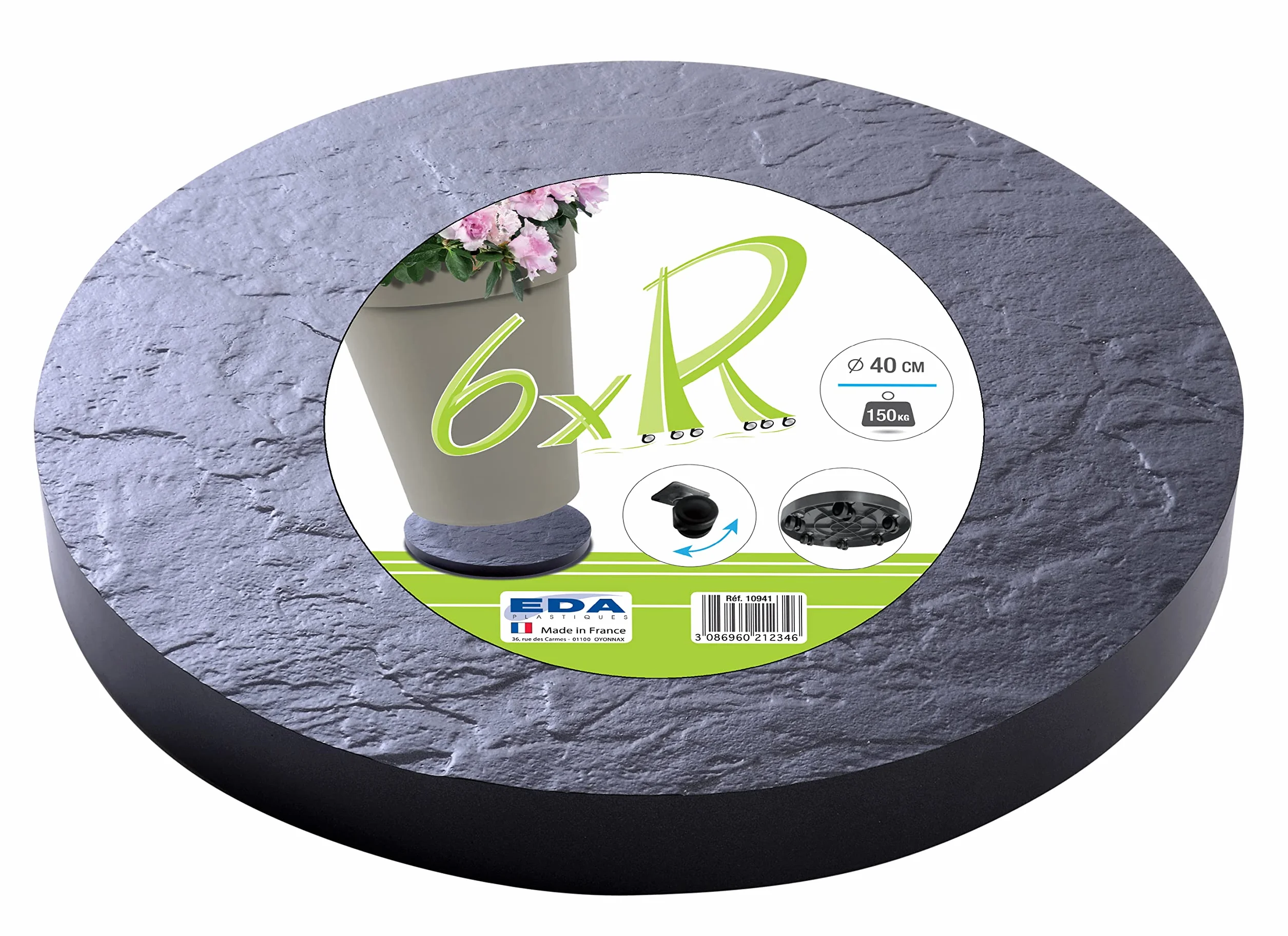 Support à roulettes pour Plantes Ø 40 cm 6 Roues Multidirectionnelles Charge 150 kg Gris Ardoise