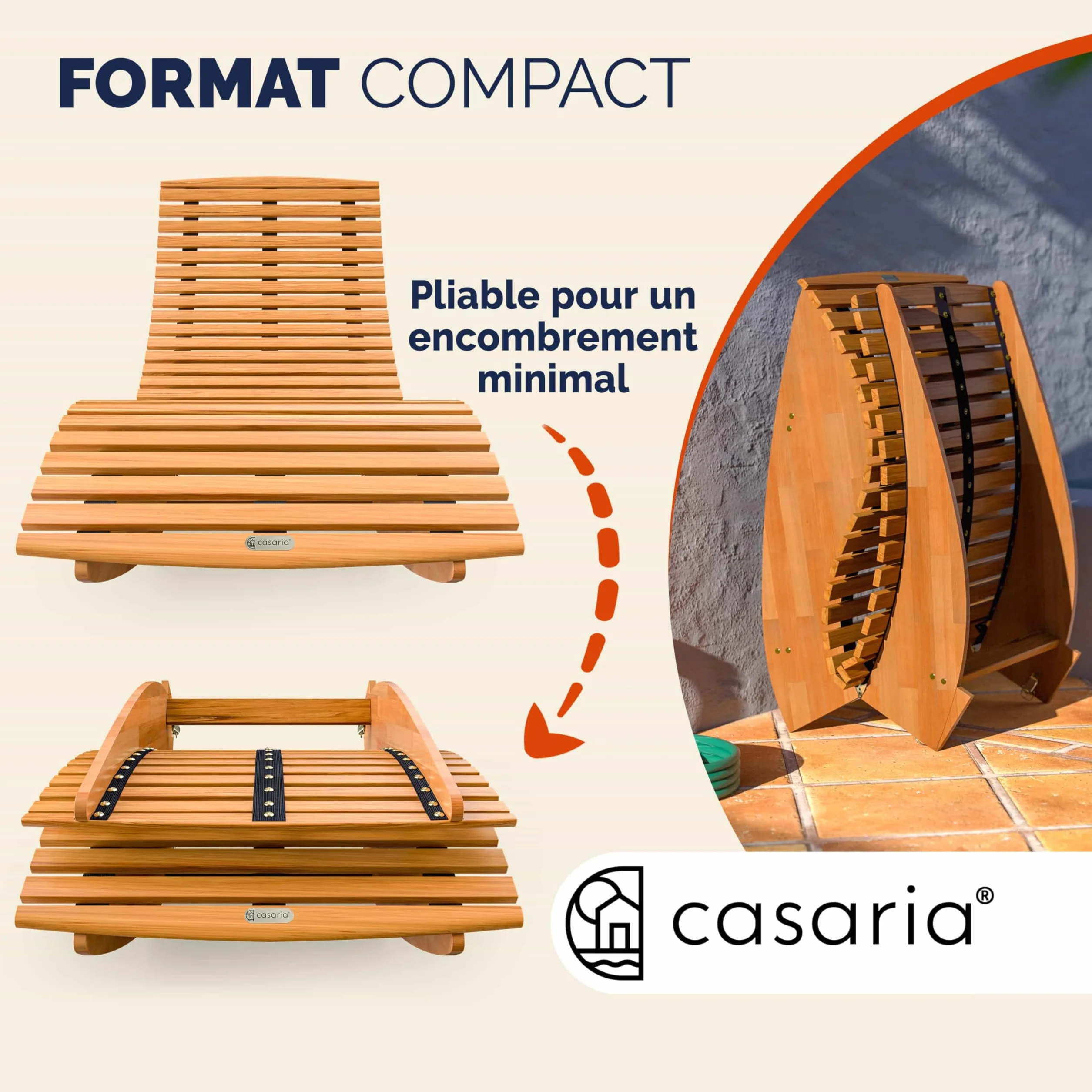 Casaria Chaise Longue à Bascule Pliable en Bois d'Acacia Certifié FSC Transat Ergonomique Jardin