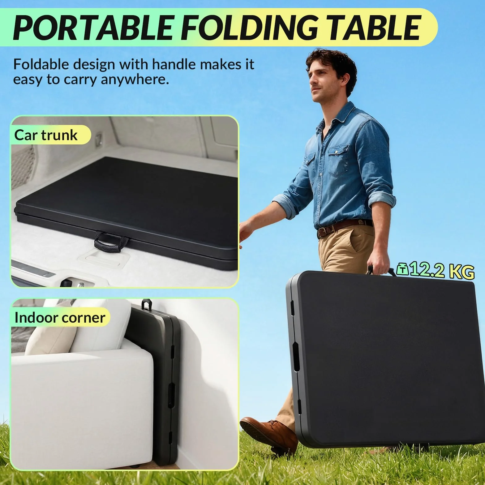 Velway Table Pliante Extérieur 180x75x73cm Camping 6-8 Personnes Noir