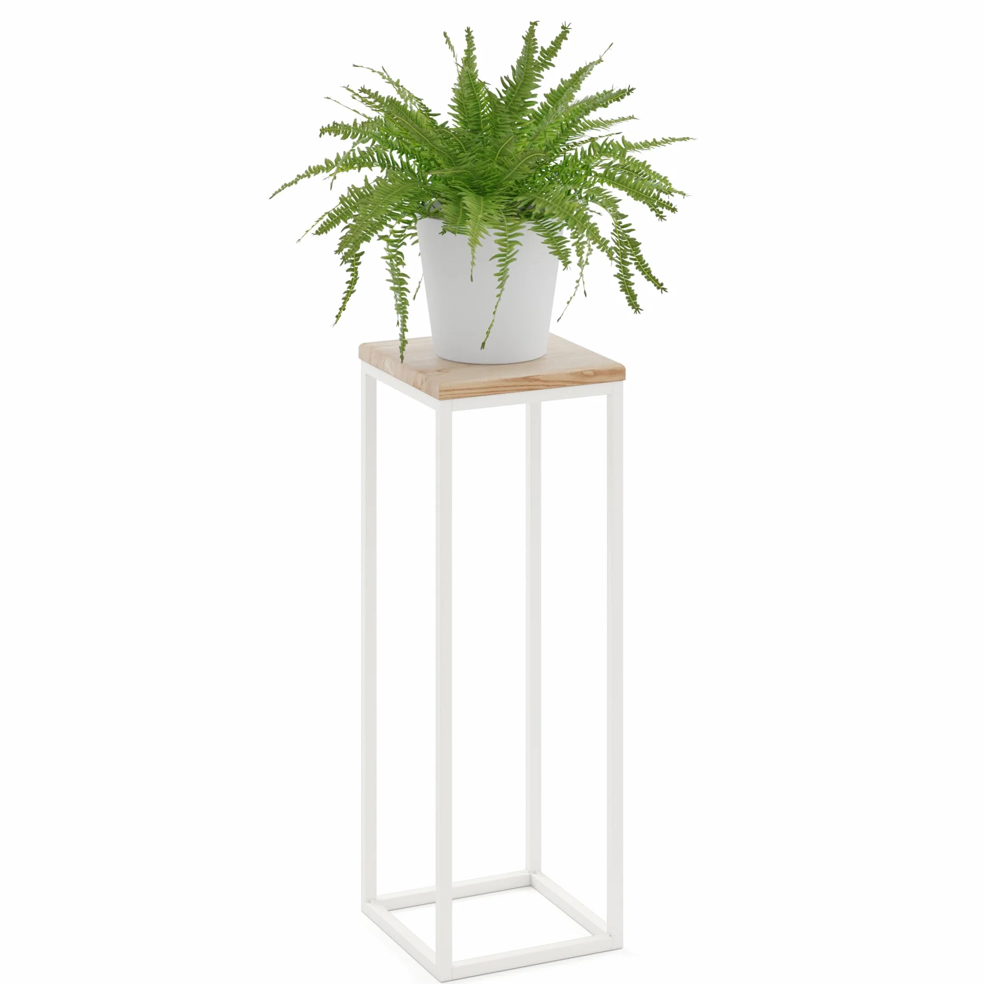 LAMO Manufaktur 70 cm Support Plantes Piedestal Porte-plantes Interieur Cadre Blanc Gris Plateau Bois Massif Naturel