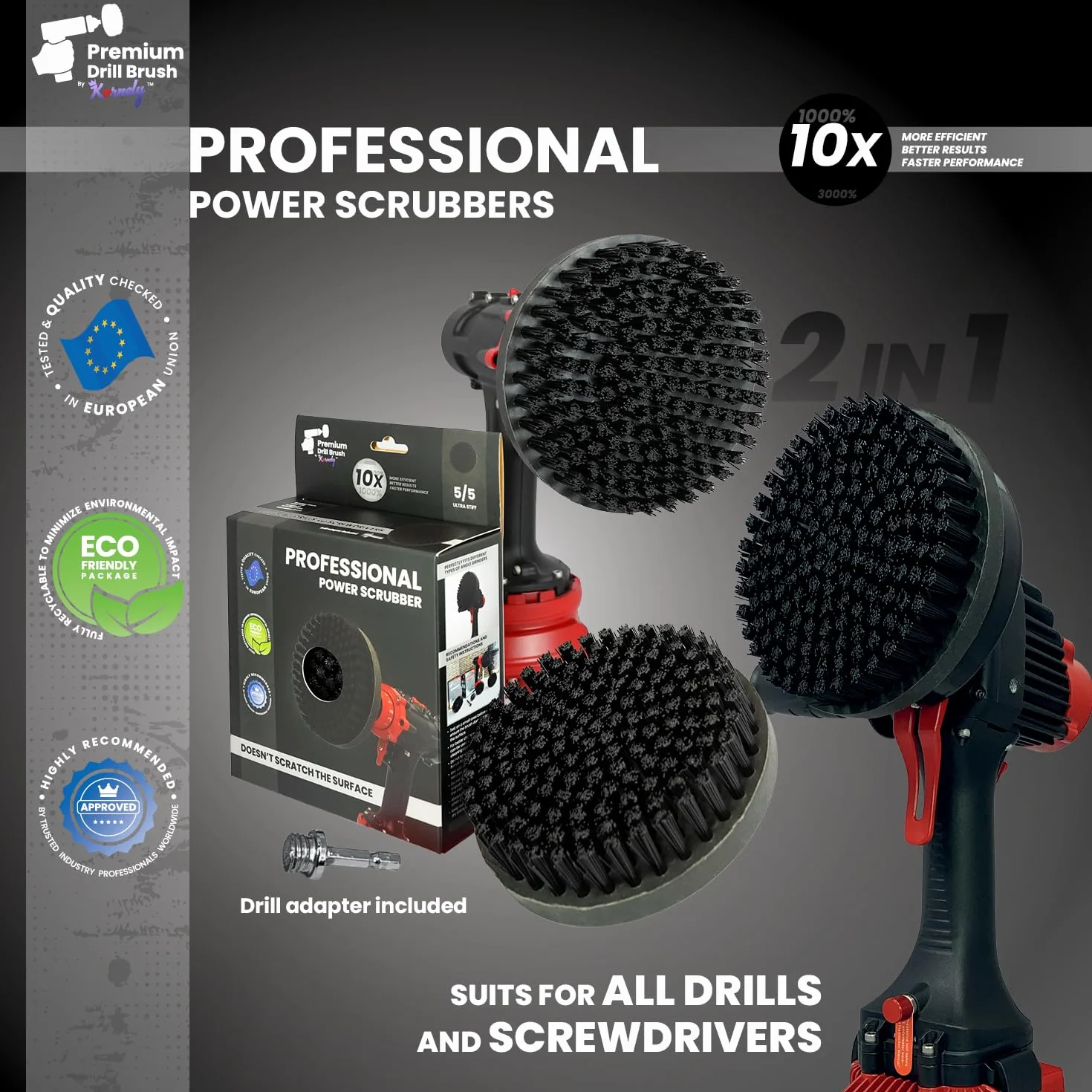 Brosse de perçage professionnelle 2 en 1 pour perceuse et meuleuse d'angle ultra rigide 15 cm Noir | Brosse de nettoyage résistante et anti-rayures pour béton, brique, pierre, métal