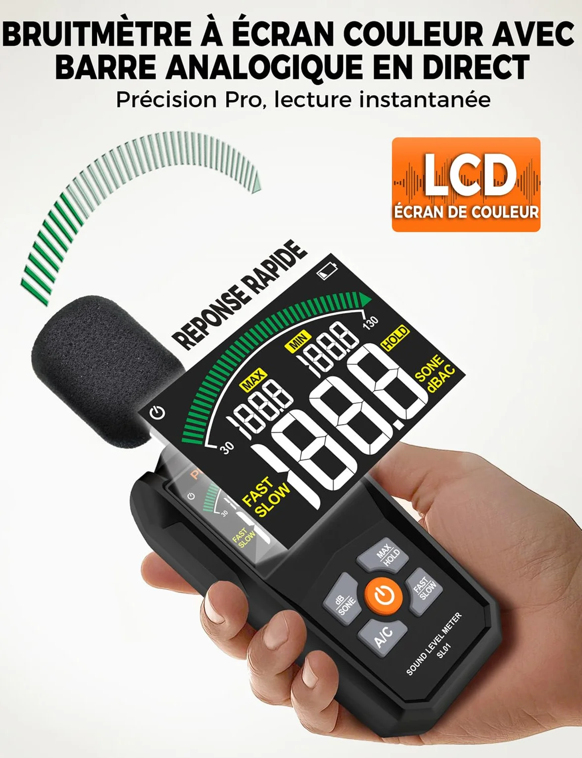 Sonomètre, POROMETISTO SL01,30-130db Sonometre Decibelmetre, Unités dB/SONE à Commutation Rapide, Affichage MAX/MIN, Conservation des données Decibelmetre -S'applique à Nuisances Sonores de Voisinage
