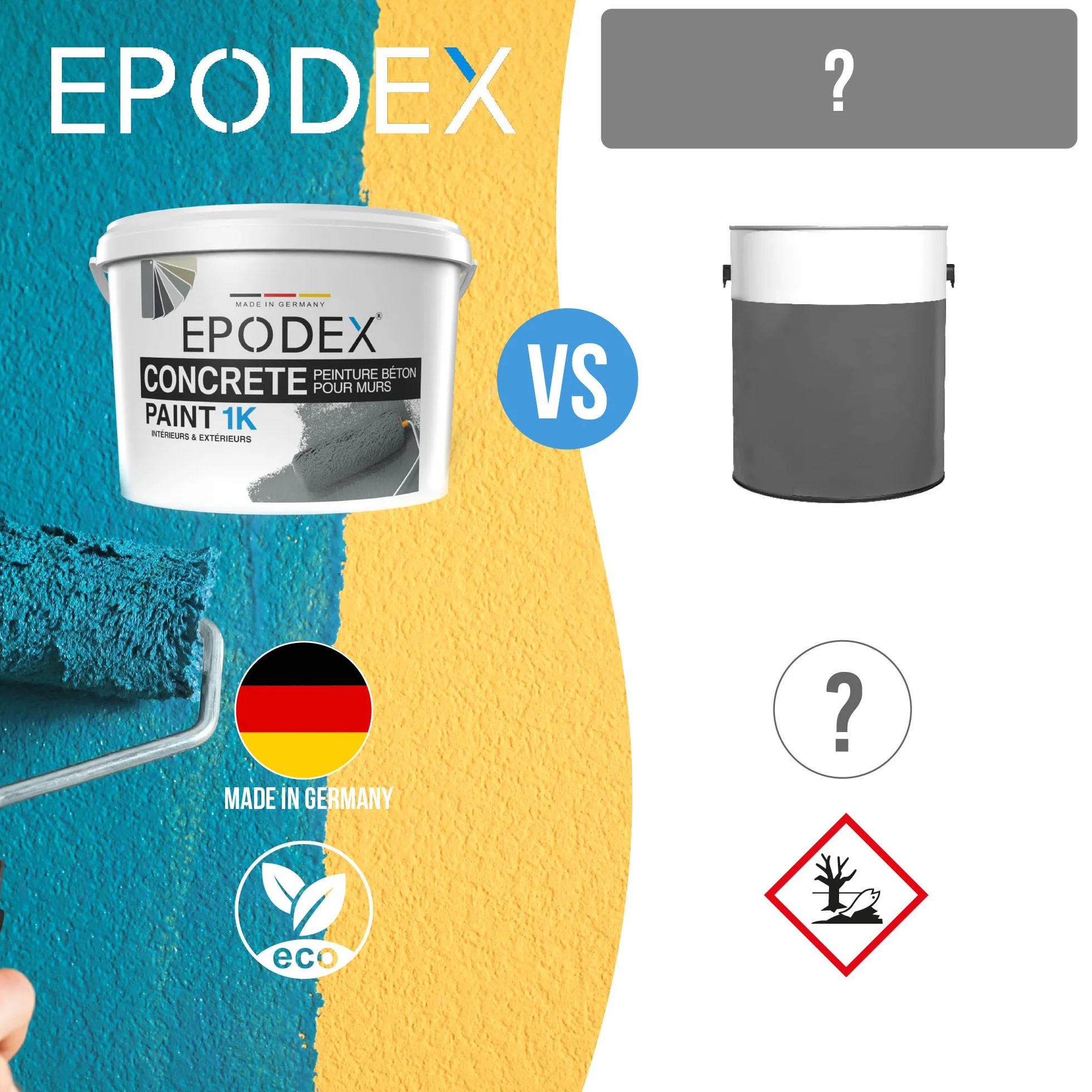 EPODEX 1K Peinture béton, revetement sol & mur, résistante UV, intérieur extérieur, 2kg Blanc Polaire
