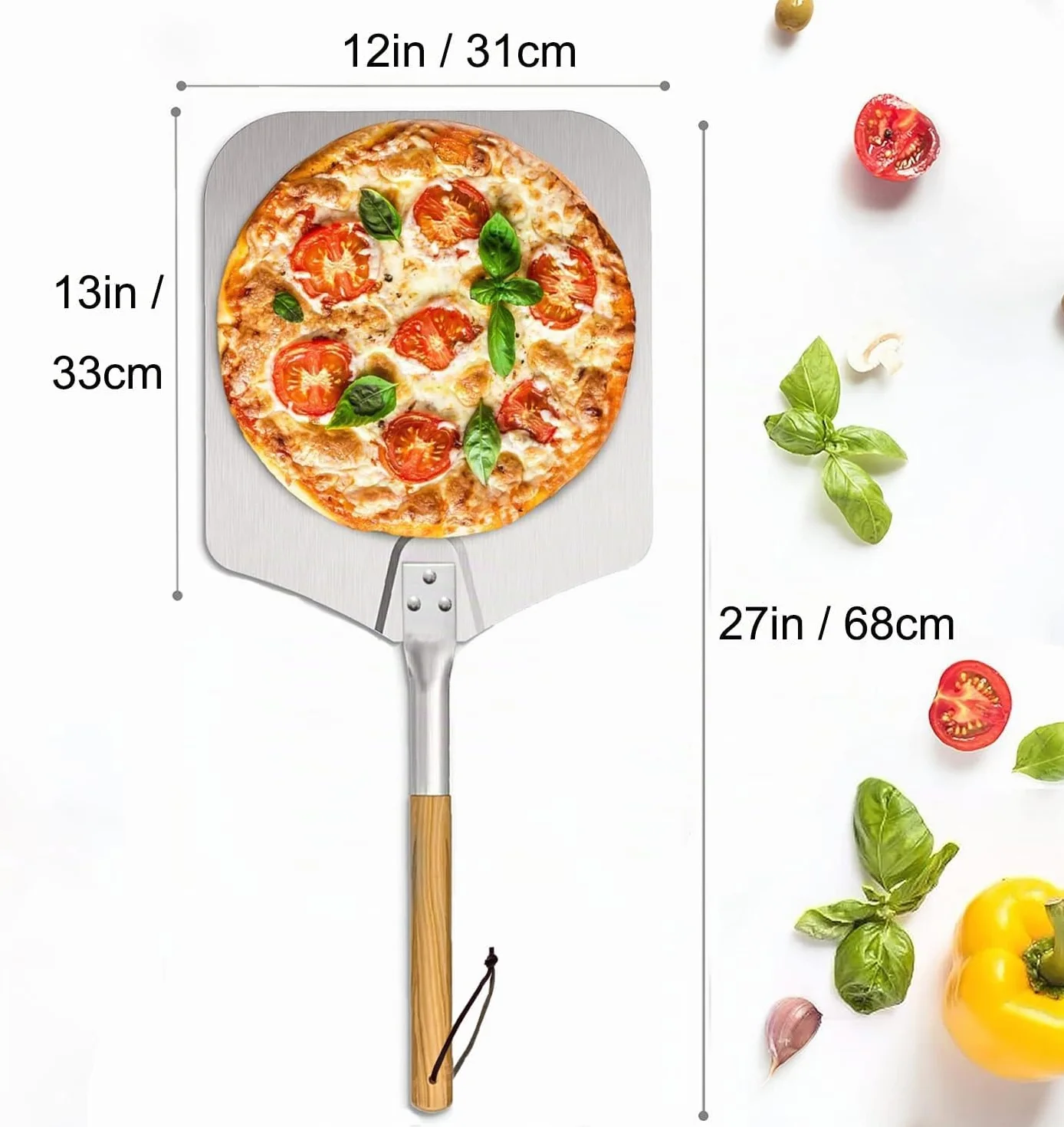 Pelle à Pizza Professionnelle Aluminium Anodisé 31x33 cm Poignée Bois Massif