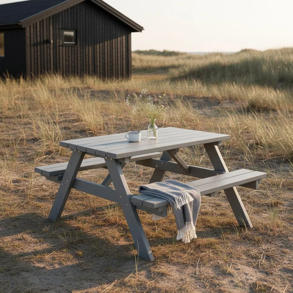 AMATA Banc de Pique-Nique en Bois Classique – Ensemble de Table de Jardin Extérieur avec Sièges Intégrés