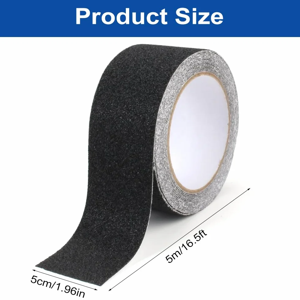 Bande Antidérapante Adhésive pour Escaliers, 5cm x 5m, Noir, Ruban Adhésif d'escalier Antidérapant Ruban Solide Autocollant pour Les Sécurité, Escabeau, Intérieur, Extérieur, Haute Traction