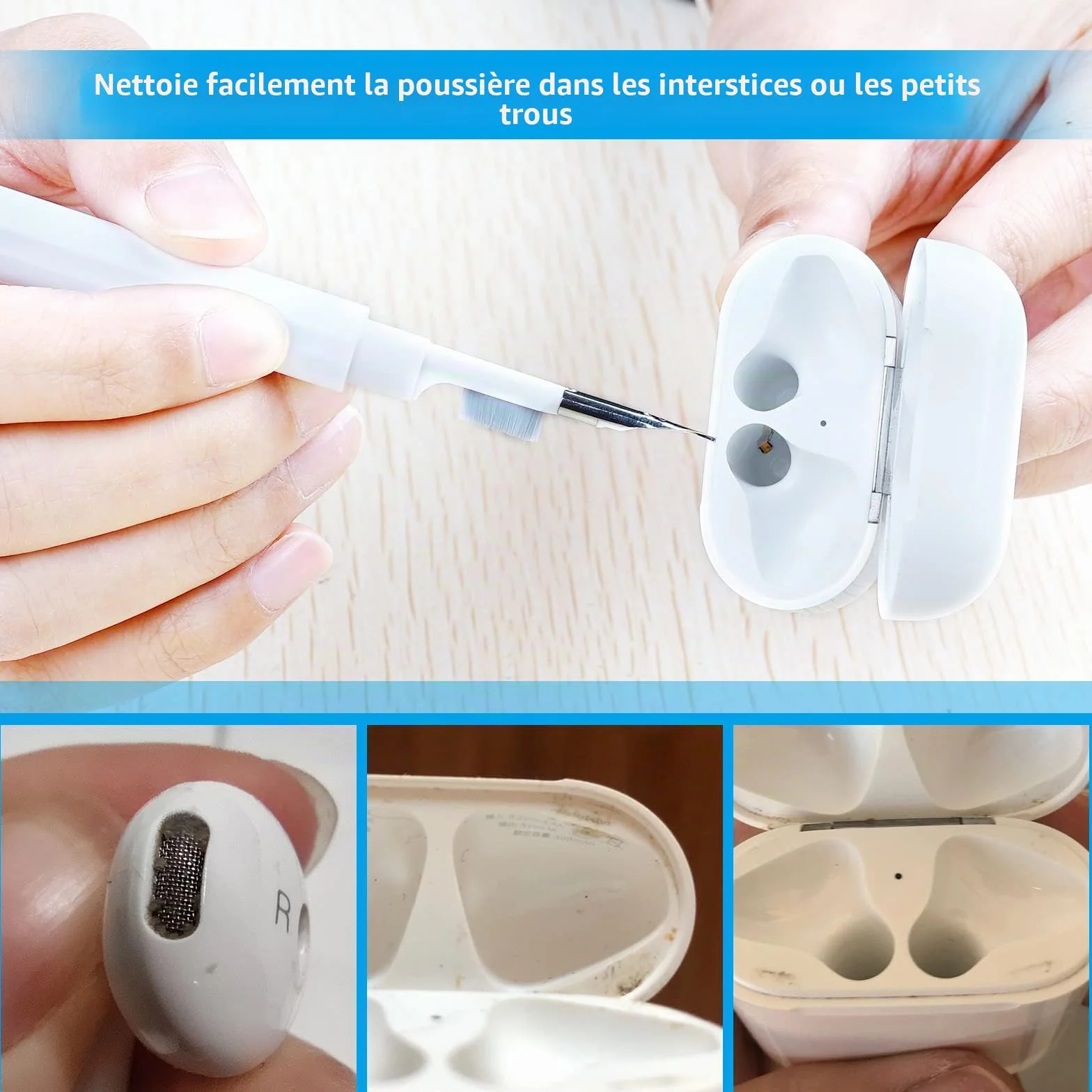 Kit de nettoyage pour Airpods, nettoyeur Airpods, stylo de nettoyage multifonction pour écouteurs, écouteurs, claviers, téléphones