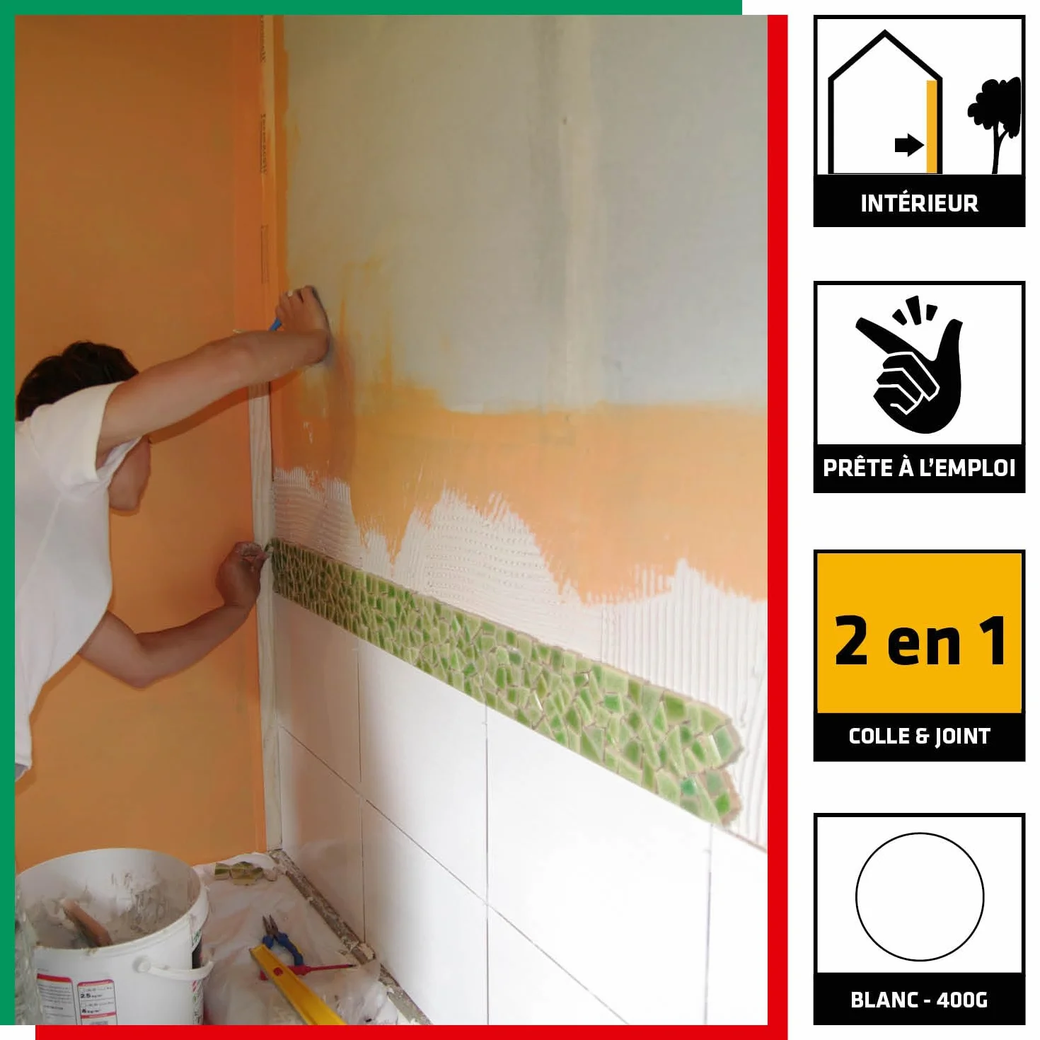 Parexlanko - Colle carrelage et joint en pâte - Colle & Joint 2 en 1 - Blanc - Pour mur intérieur - Spécial pièces humides - Prête à l’emploi - 400g