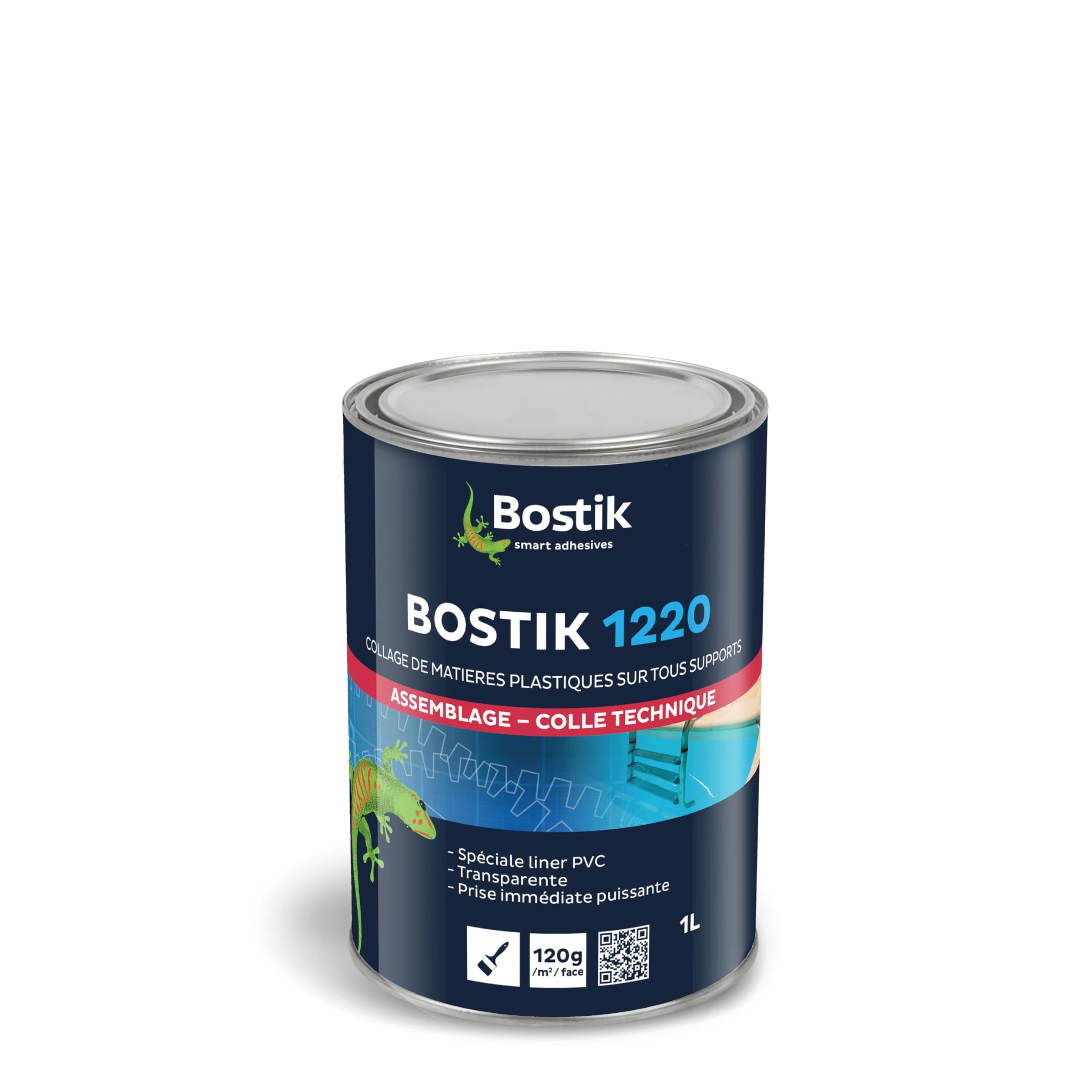 Bostik - Colle Contact Nitrile Liquide 1220 - Multi-Usages - Idéale Pour Liner PVC - Transparente - Pot de 1L