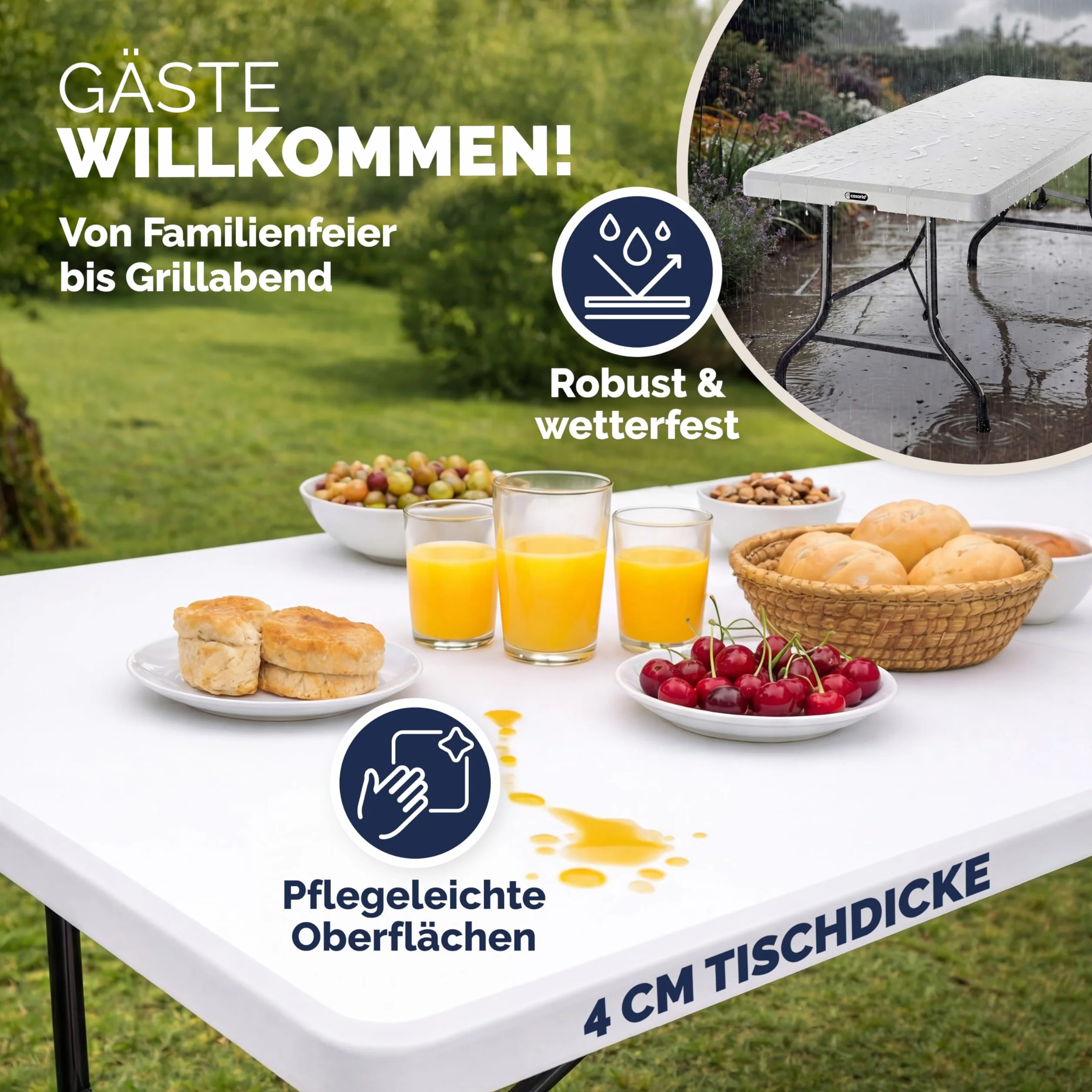 Casaria Table de Camping Pliable 220 x 70 cm 10 Personnes Plastique Blanc