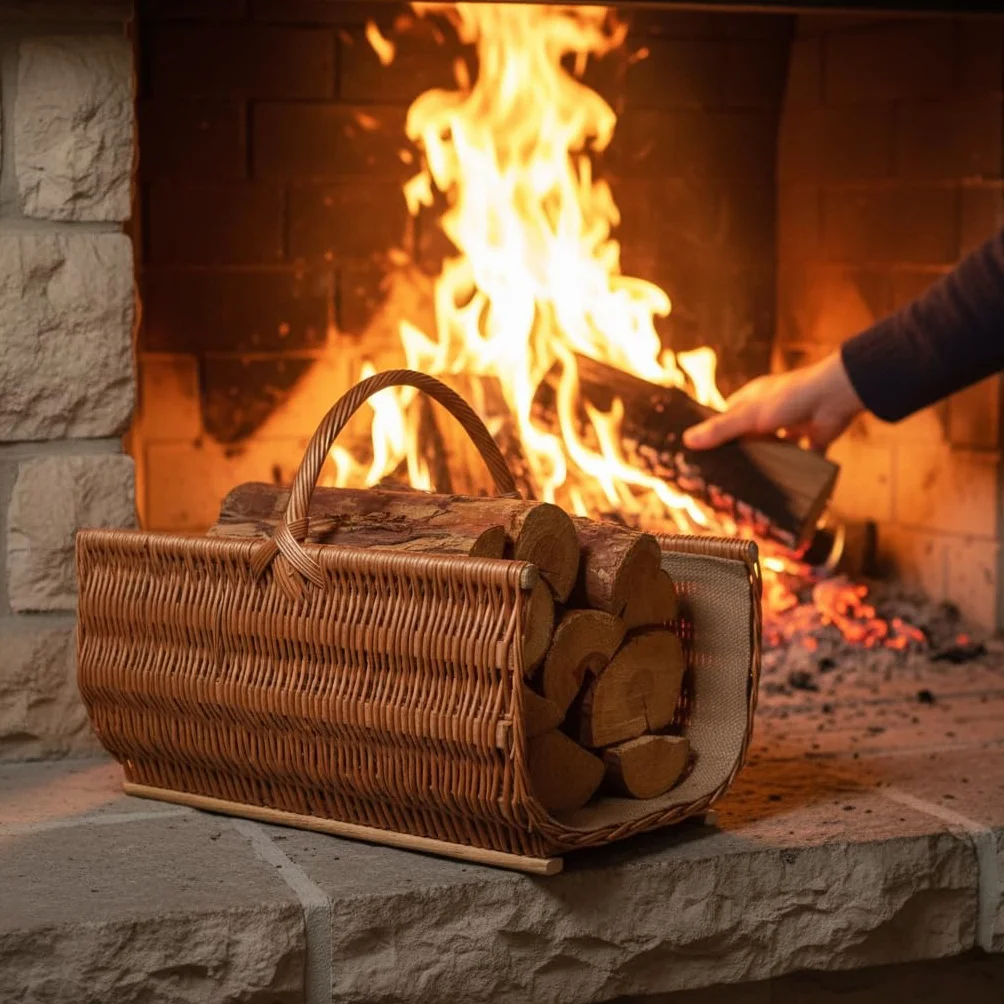 BOGATECO Panier en osier 60 x 45 x 30 cm - Grand panier à bois avec renfort