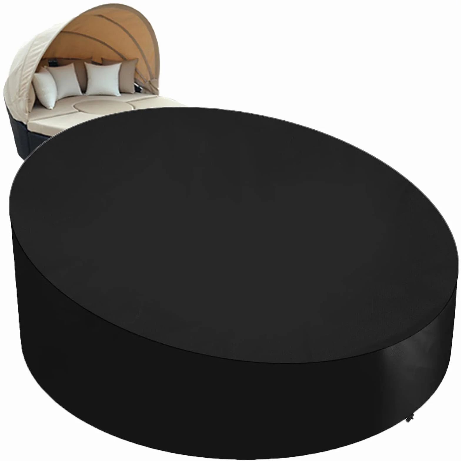 Housse de Protection Canapé-lit Rond Jardin 420D Oxford Imperméable Bâche Chaise Longue Ronde 228x83cm Noir