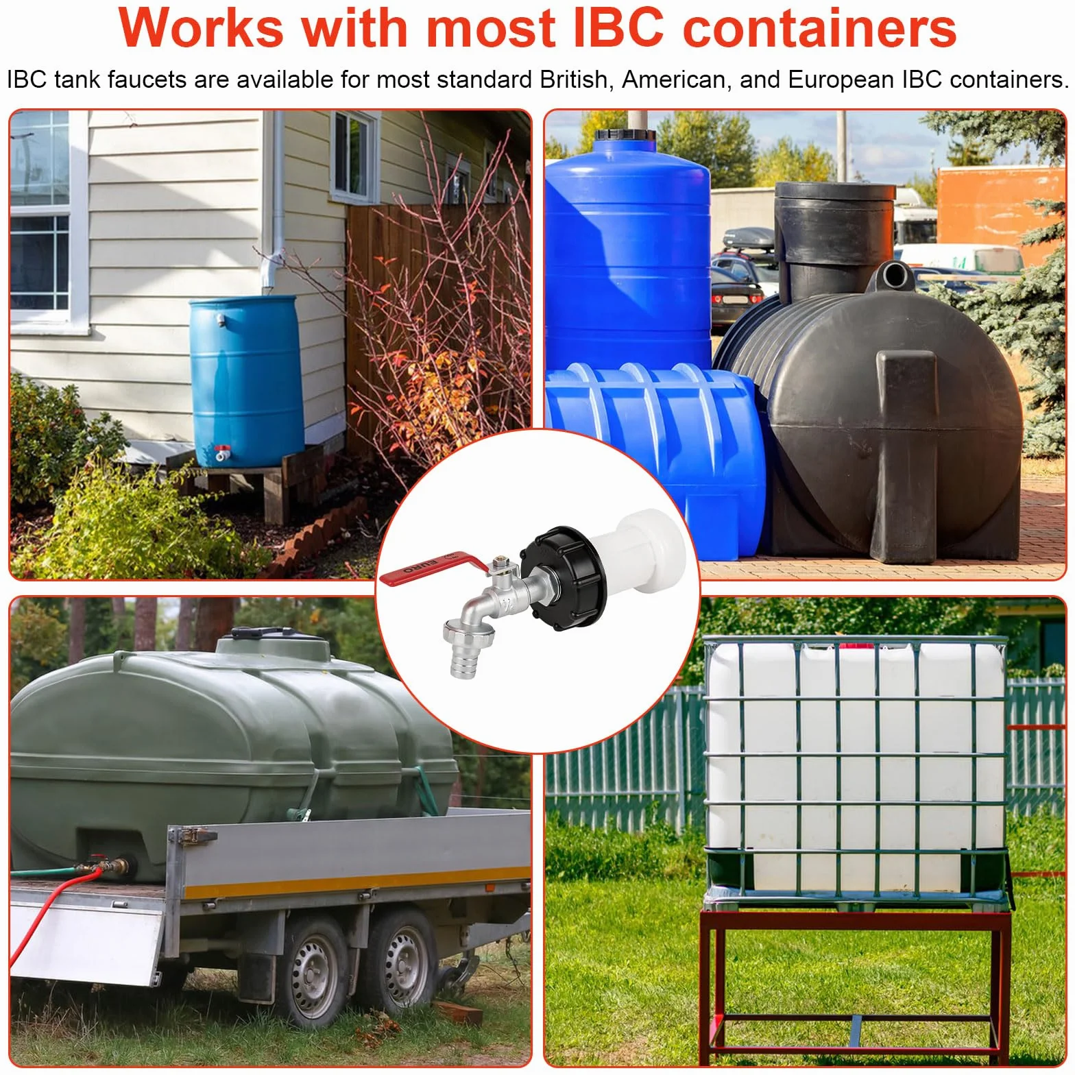 Robinet d'écoulement IBC avec adaptateur 1/2" pour réservoir 1000 litres S60 x 6