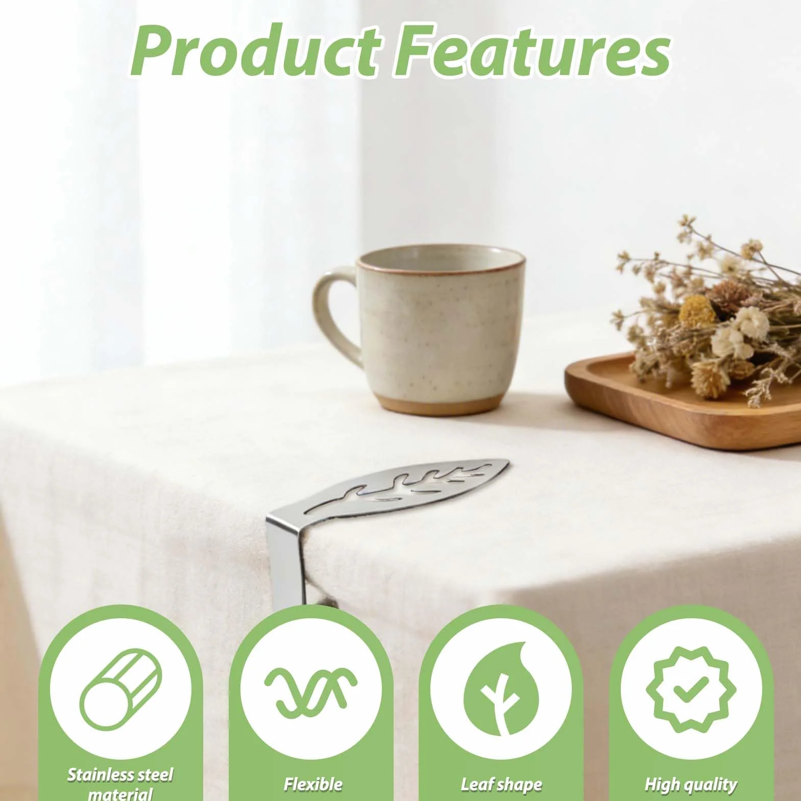 Kluz Lot de 6 Pinces à Nappe en Acier Inoxydable, Réglable pour Table Jusqu'à 4cm, Anti-Vent