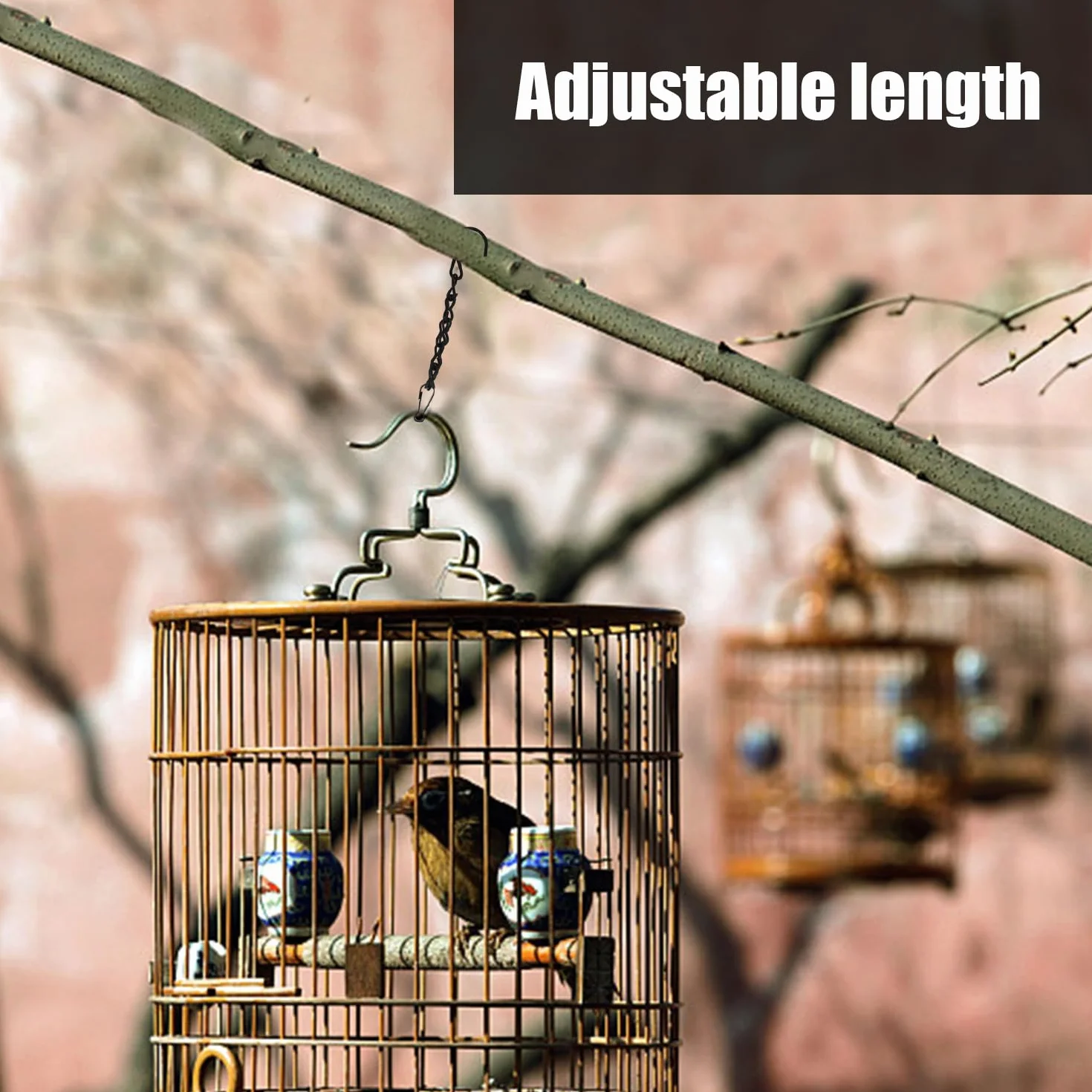 Lot de 5 Chaînes en Acier Noir avec Crochets à Vis pour Mangeoire à Oiseaux et Pots de Fleurs