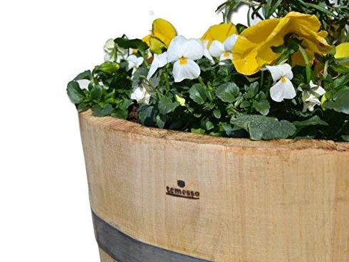 Demi tonneau de châtaignier bac à fleurs jardinière bois massif marronnier D50 H40 Naturel