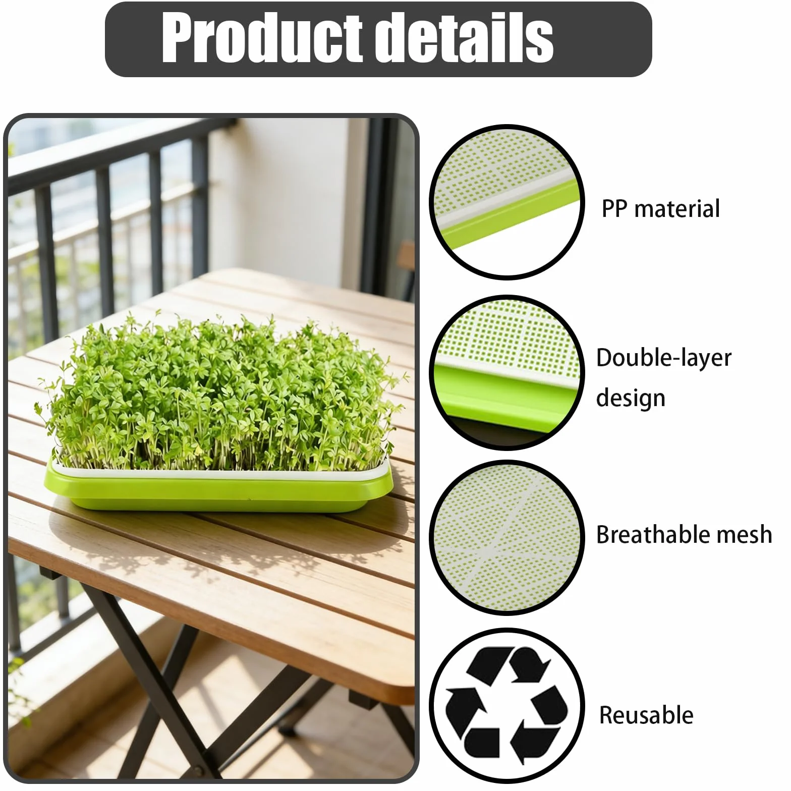 Bacs à Semis Hydroponique 2 Pièces, Plateau de Germination sans BPA, Rectangulaire Germoir à Graines