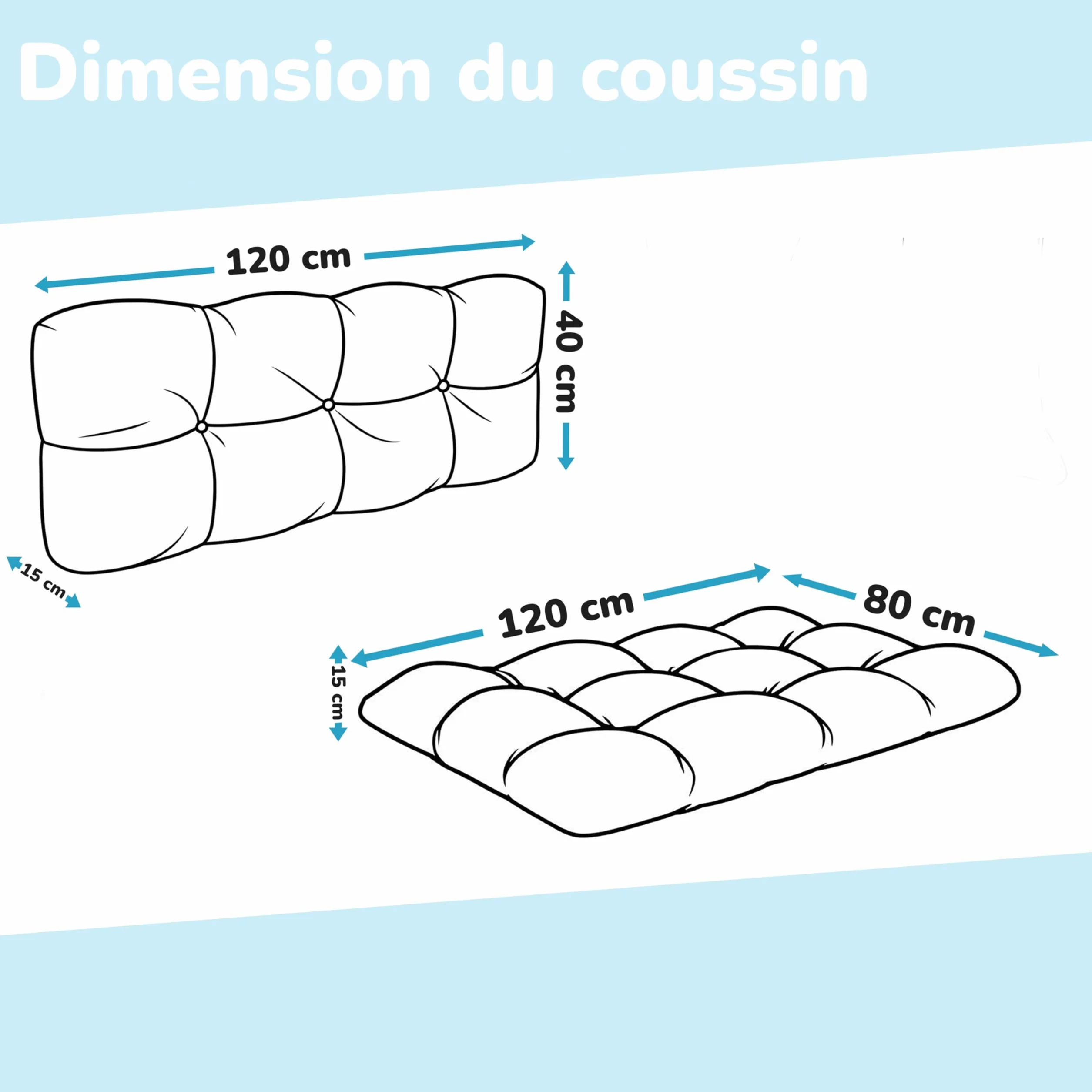 POKAR Set de 2 Coussins Matelassé pour Palettes Euro 120x80cm + 120x40cm Mousse Formée à Froid Canapé de Jardin Intérieur Extérieur Vert