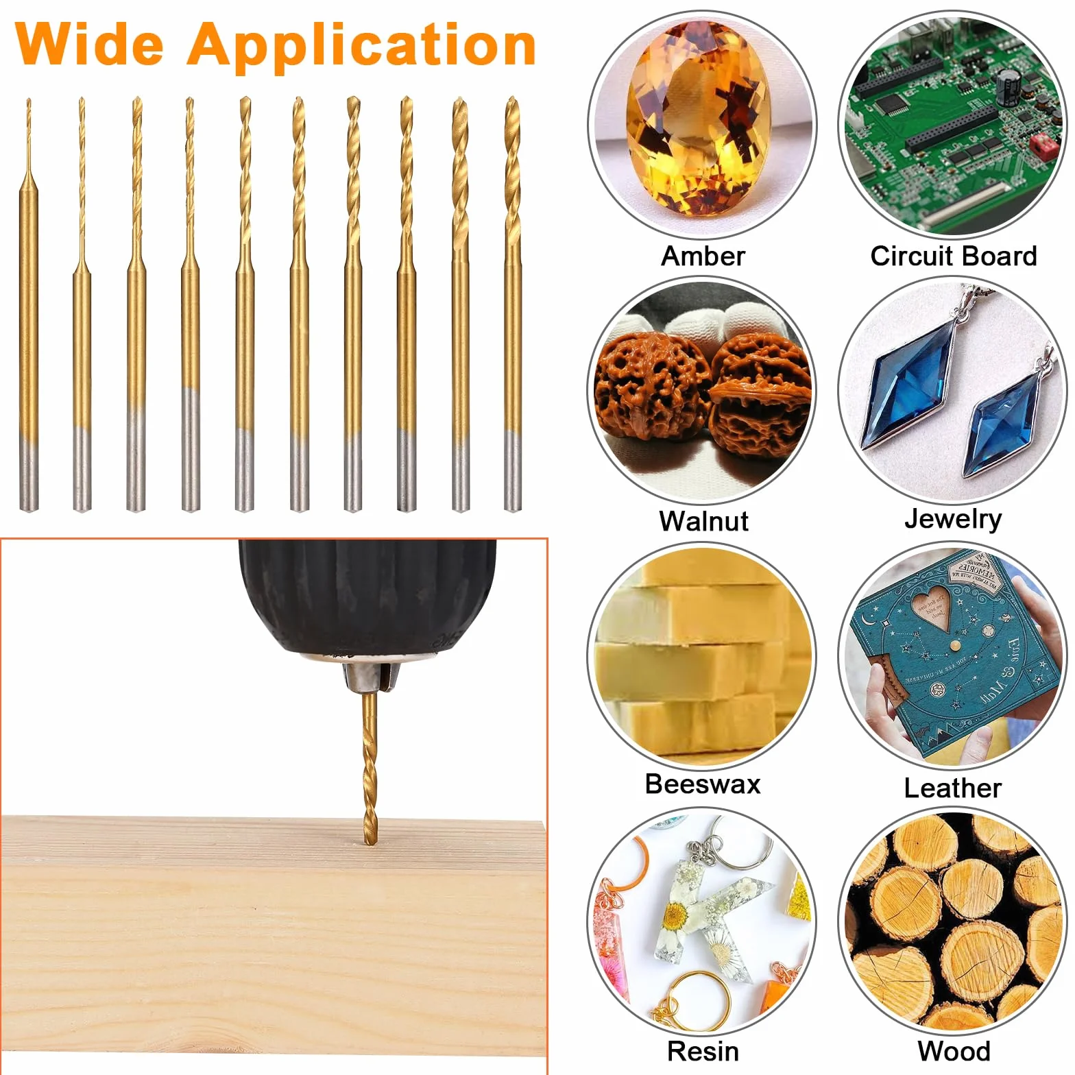HSS Mini Forets Hélicoïdaux 10Pcs 0.6mm-2.2mm Tige 2.35mm Revêtue Titane Gravure Perçage DIY Résine Bijoux