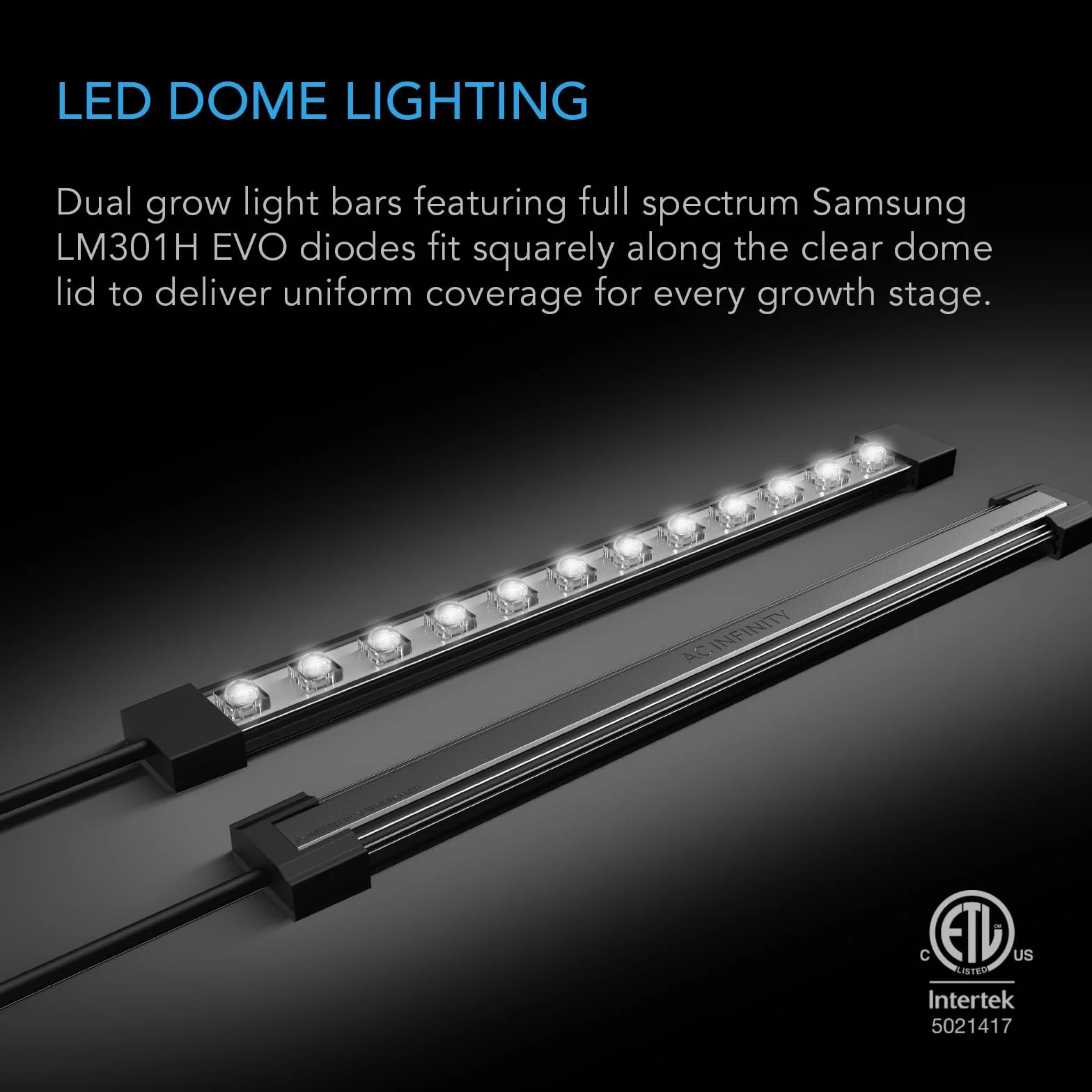 AC Infinity Serre à boutures LED Tapis Chauffant 5 x 8 cm Dôme Humidité Samsung LM301H Evo