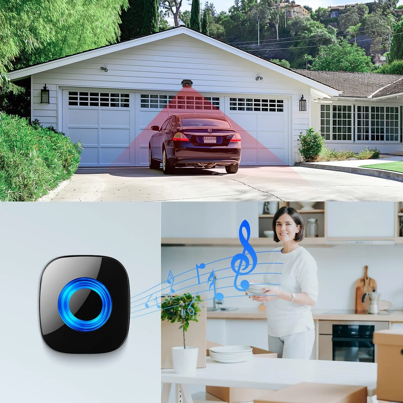 PHYSEN Détecteur de Mouvement extérieur pour Allée - Alarme sans Fil Longue Portée 150m avec 58 Sonneries - Également pour Garage, Maison, Entrée et Magasin - Kit 1 Capteur + 1 Récepteur