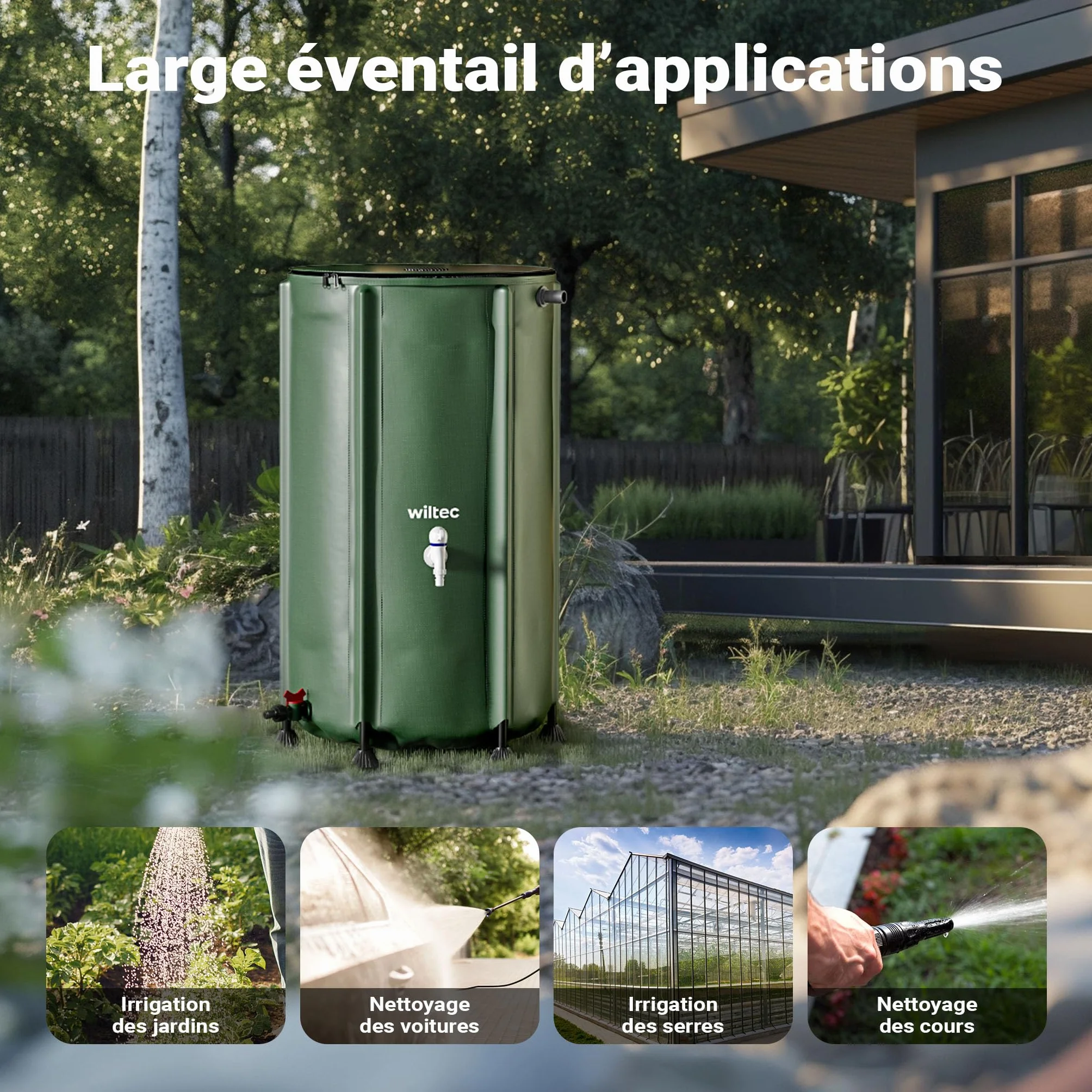 Wiltec Récupérateur Eau de Pluie Pliable 250 litres Citerne Souple PVC Jardin