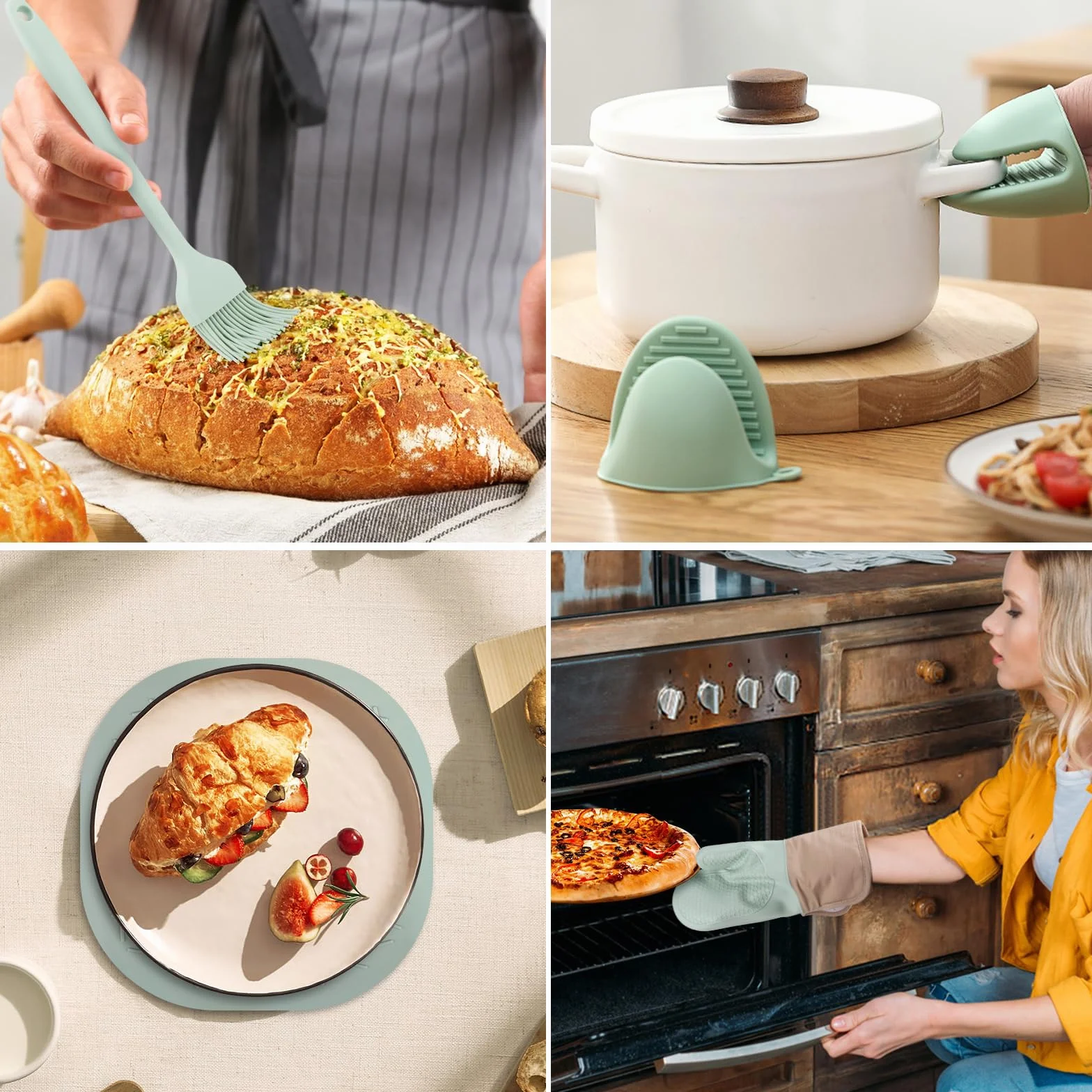 Set de 6 Gants de Cuisine en Silicone Résistants à la Chaleur 230°C pour BBQ Four