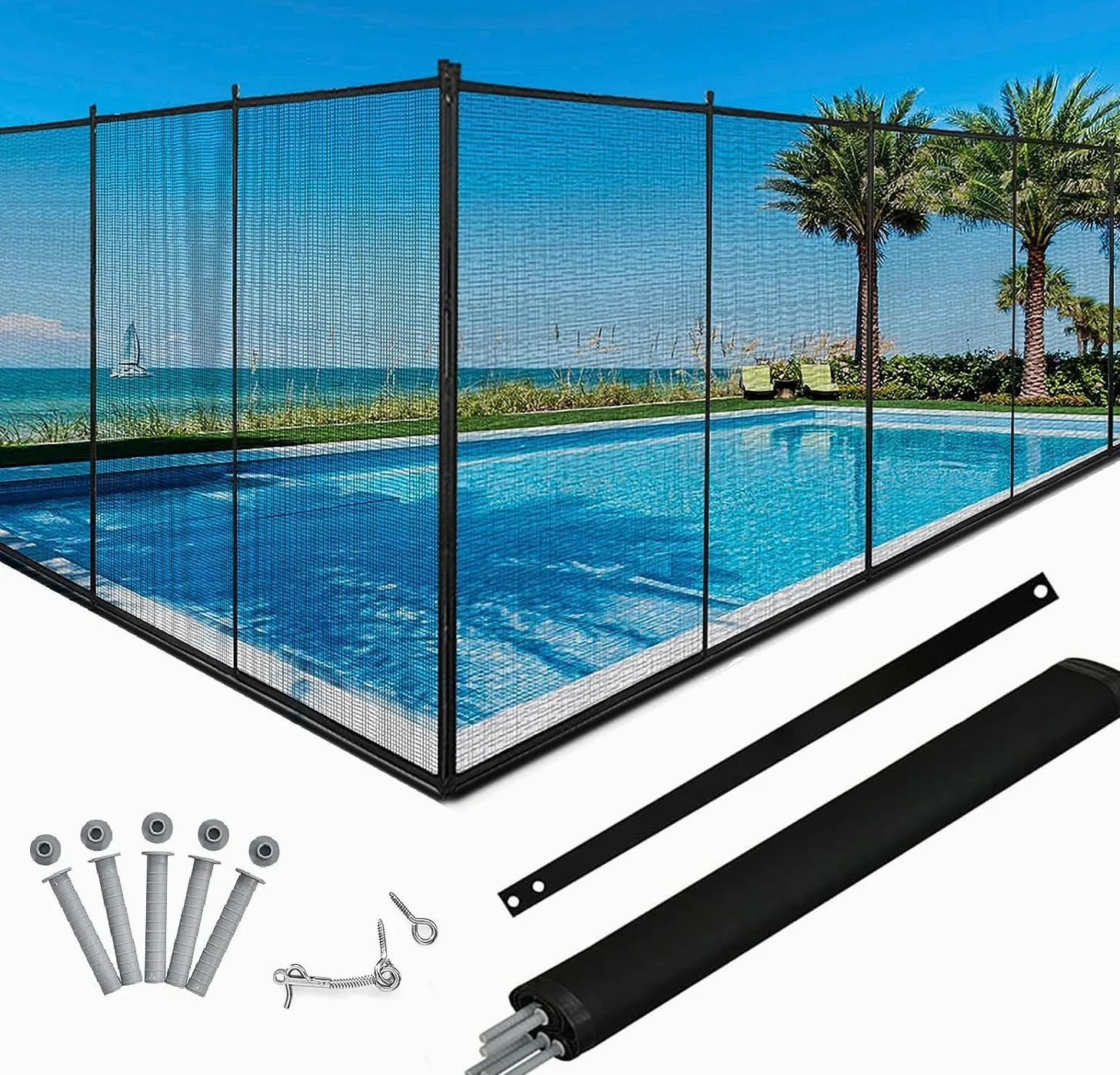 GIANTEX Barrière Piscine 4 Panneaux, Clôture Protection Piscine Pliable 360x125cm pour Sécurité Enfant, Cadre en Aluminium, Kit de Montage, Clôture en Tissu (1)