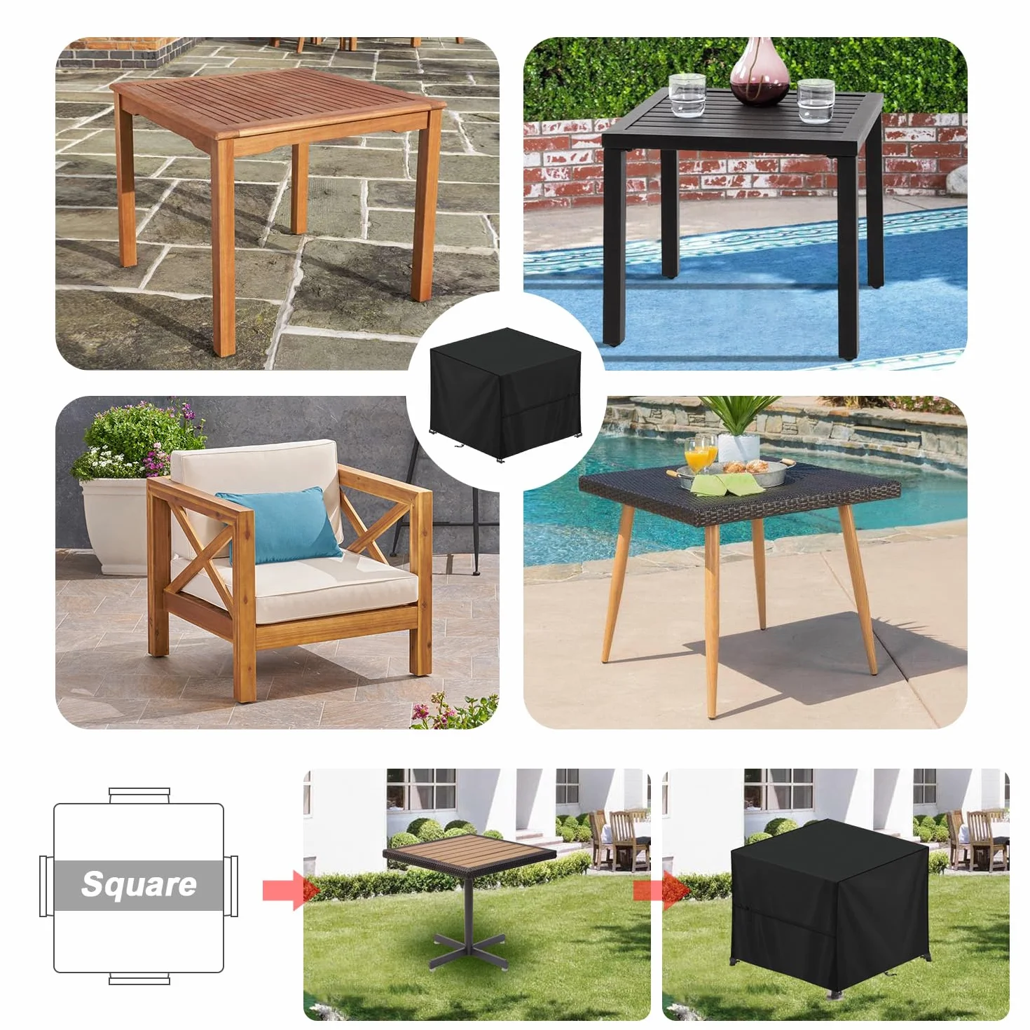 LAMUNI Housse Table de Jardin 90x90x90cm Imperméable Anti-UV 420D Oxford Protection Table Exterieur