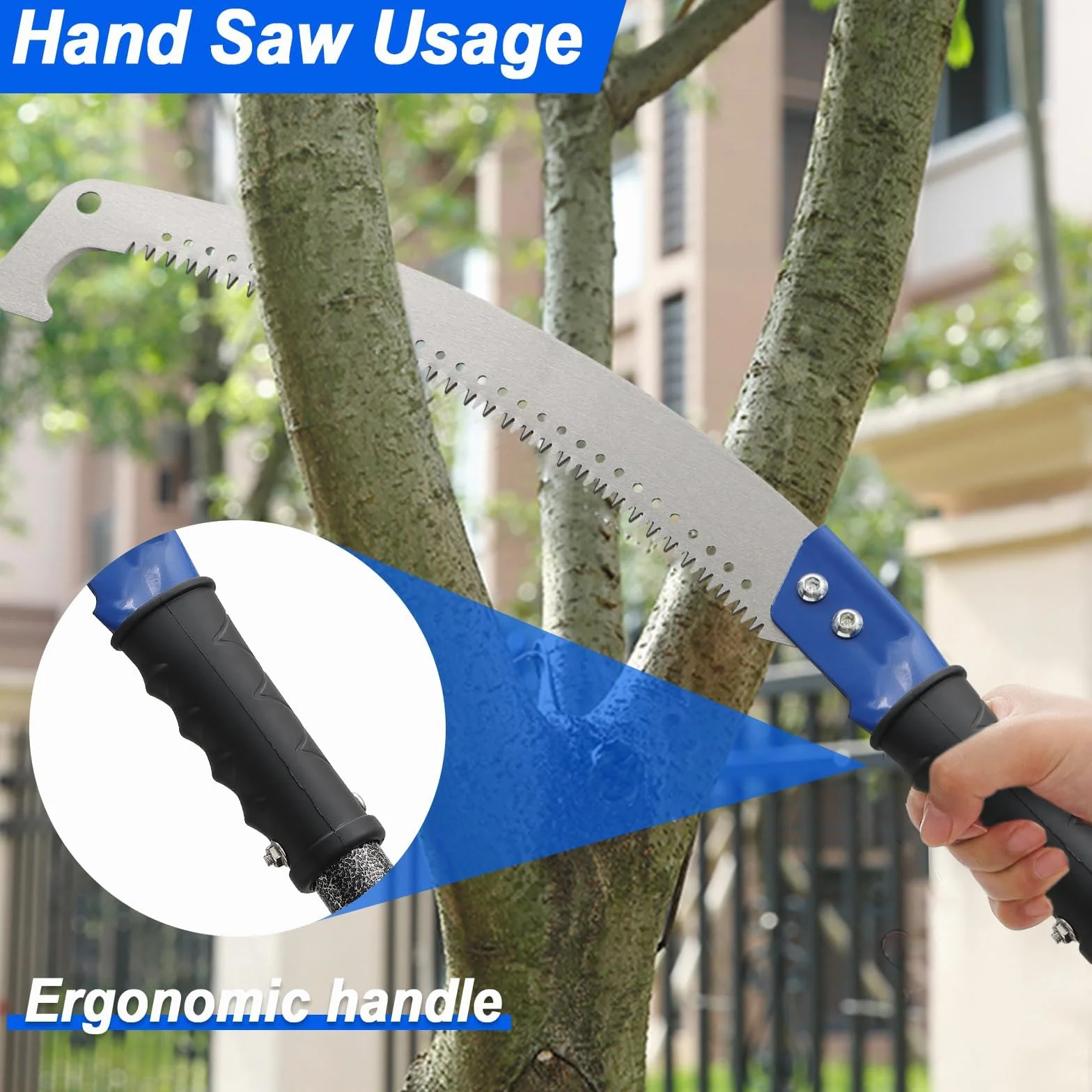 Scie à Élaguer Bleue, Coupe-Arbre à Longue Portée avec Lame de Rasoir 4,27 M, Sans Échelle, Taille de Branches en Acier Inoxydable Antirouille pour Palmiers, Jardin, Forêt, Pelouse, Terrasses
