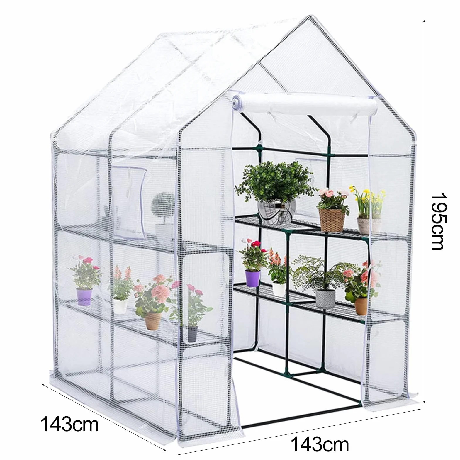 Bâche pour serre inodore 143x143x195cm PE imperméable avec porte Isolation thermique Vert Blanc