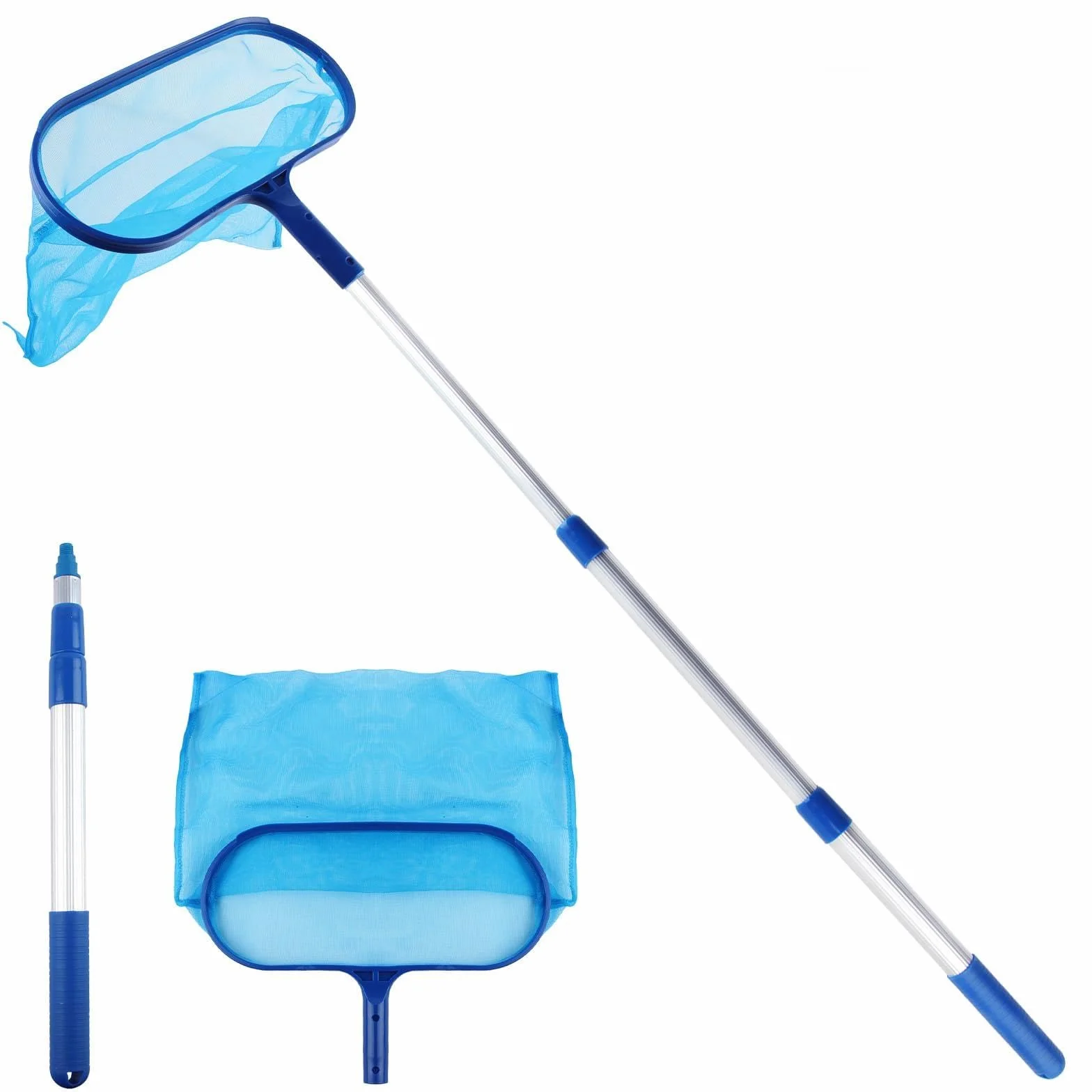 Épuisette Piscine avec Manche Télescopique, Filet Nettoyage Surface et Fond