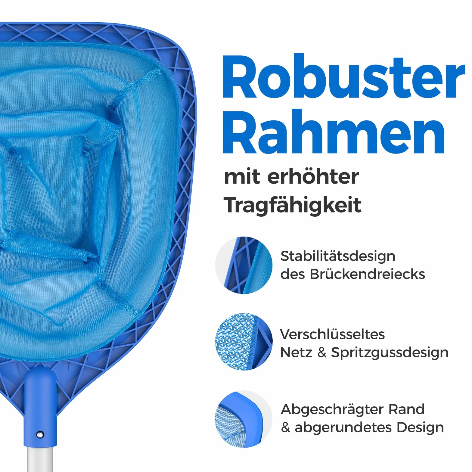 Épuisette de Surface pour Piscine 145cm, Filet de Fond avec Manche Aluminium 1,14m, Profonde 13cm, 4 Pièces pour Piscine Spa
