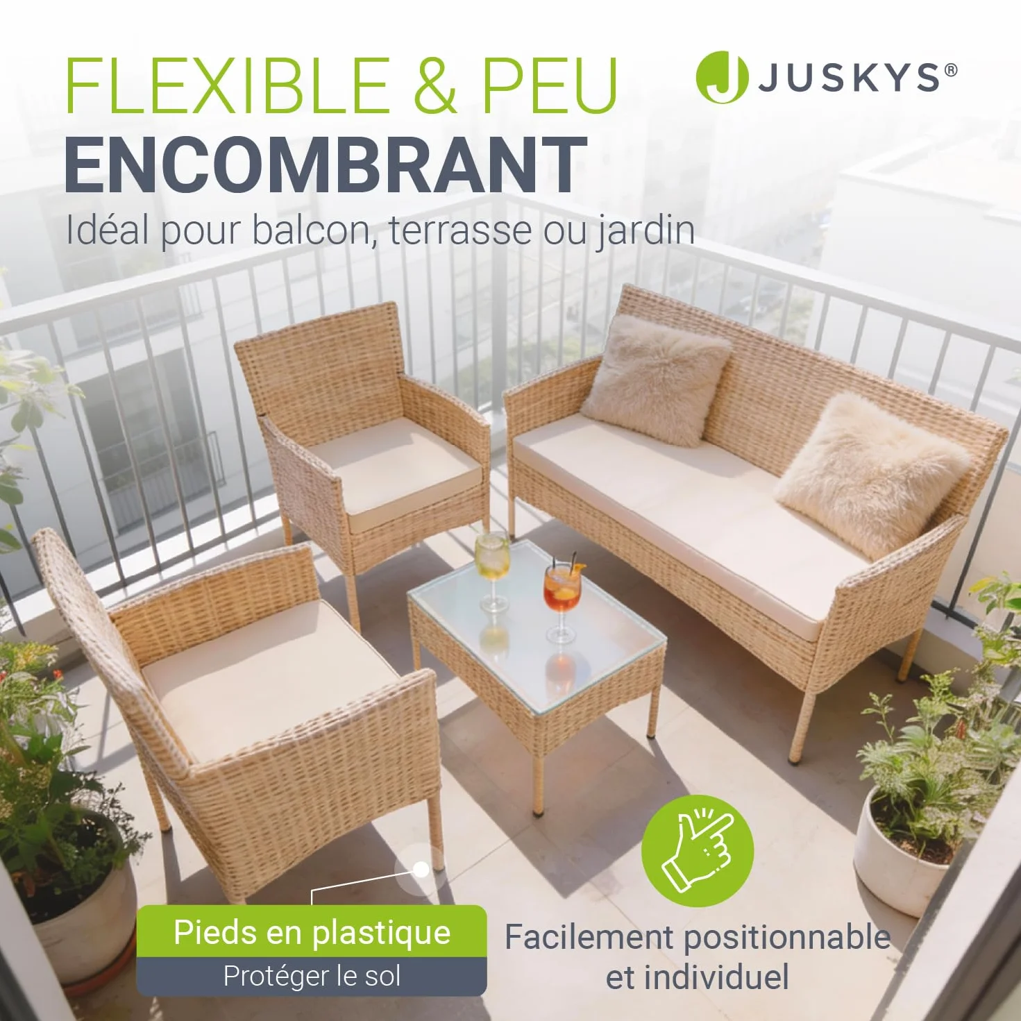 Juskys Salon de Jardin Fort Myers 4 Places résine tressée canapé 2 Places 2 fauteuils table coussins