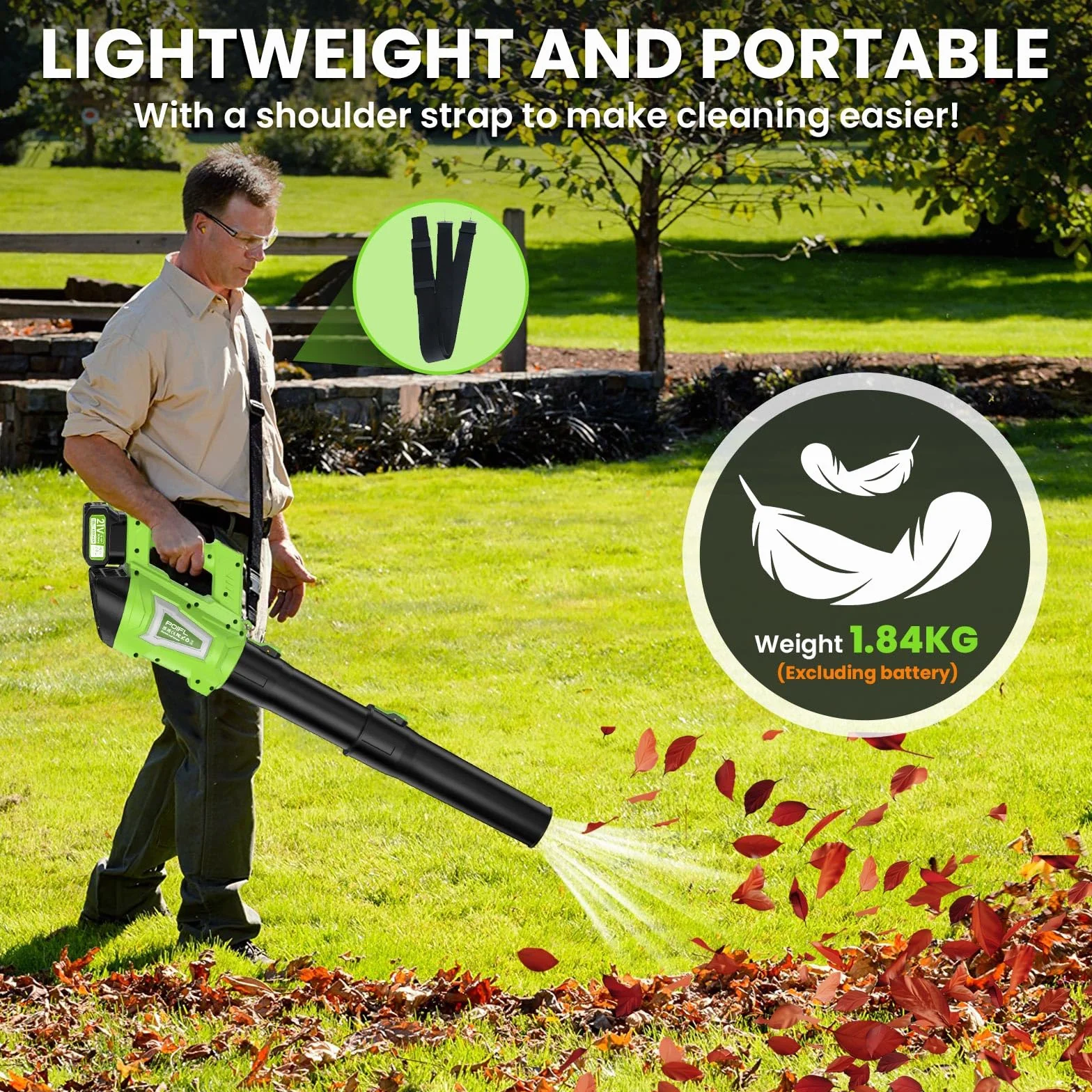 Souffleur de Feuilles sans Fil 1200W, 780 m³/h, 245 km/h, 2x4000 mAh