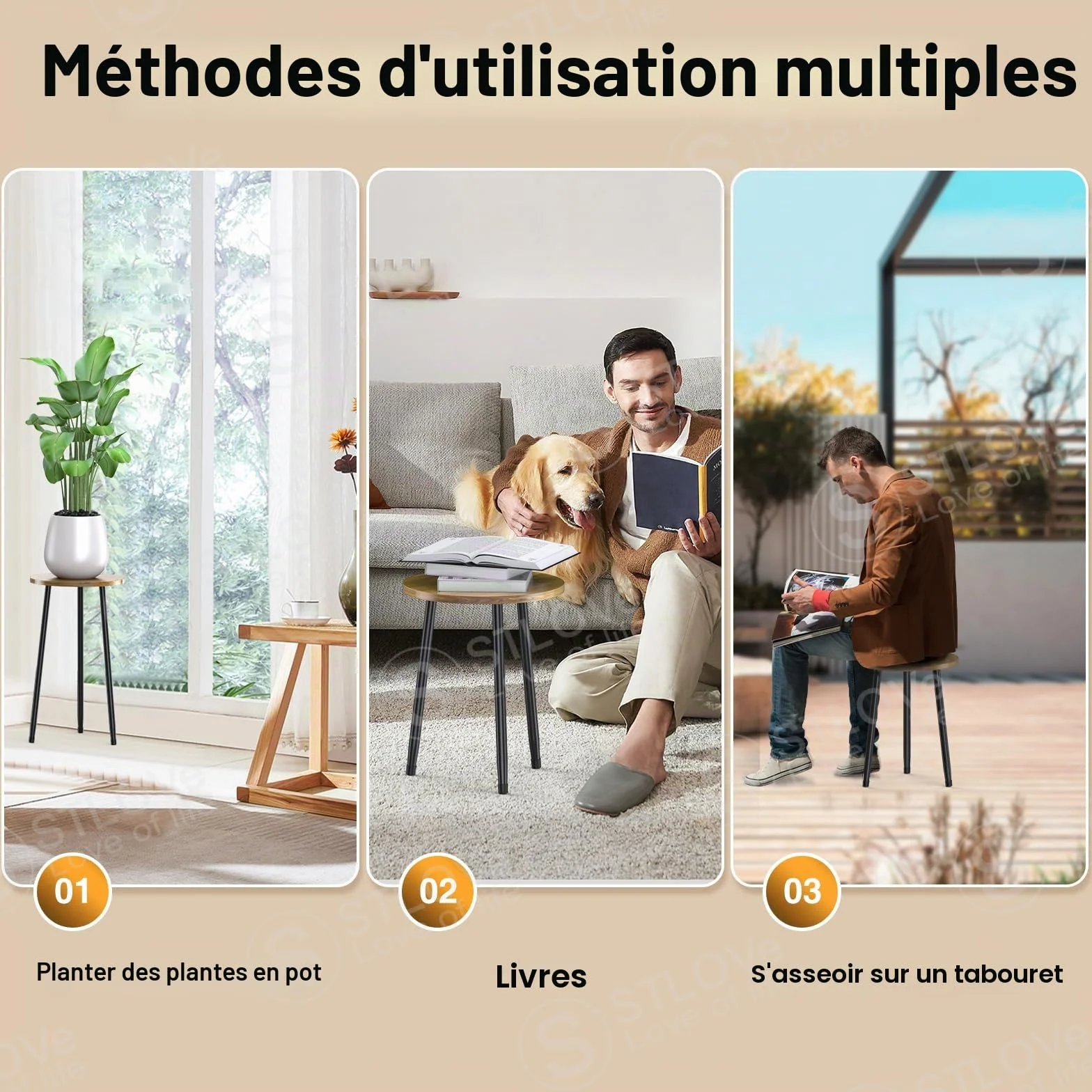 STLOVe Tabouret Plantes Diamètre 30cm Support Pots Fleurs Intérieur