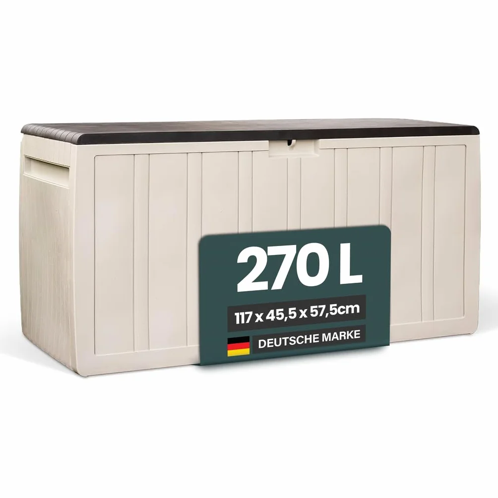 Kreher XXL Coffre à coussins Boîte de rangement Leonardo 270 L crème-blanc robuste lavable