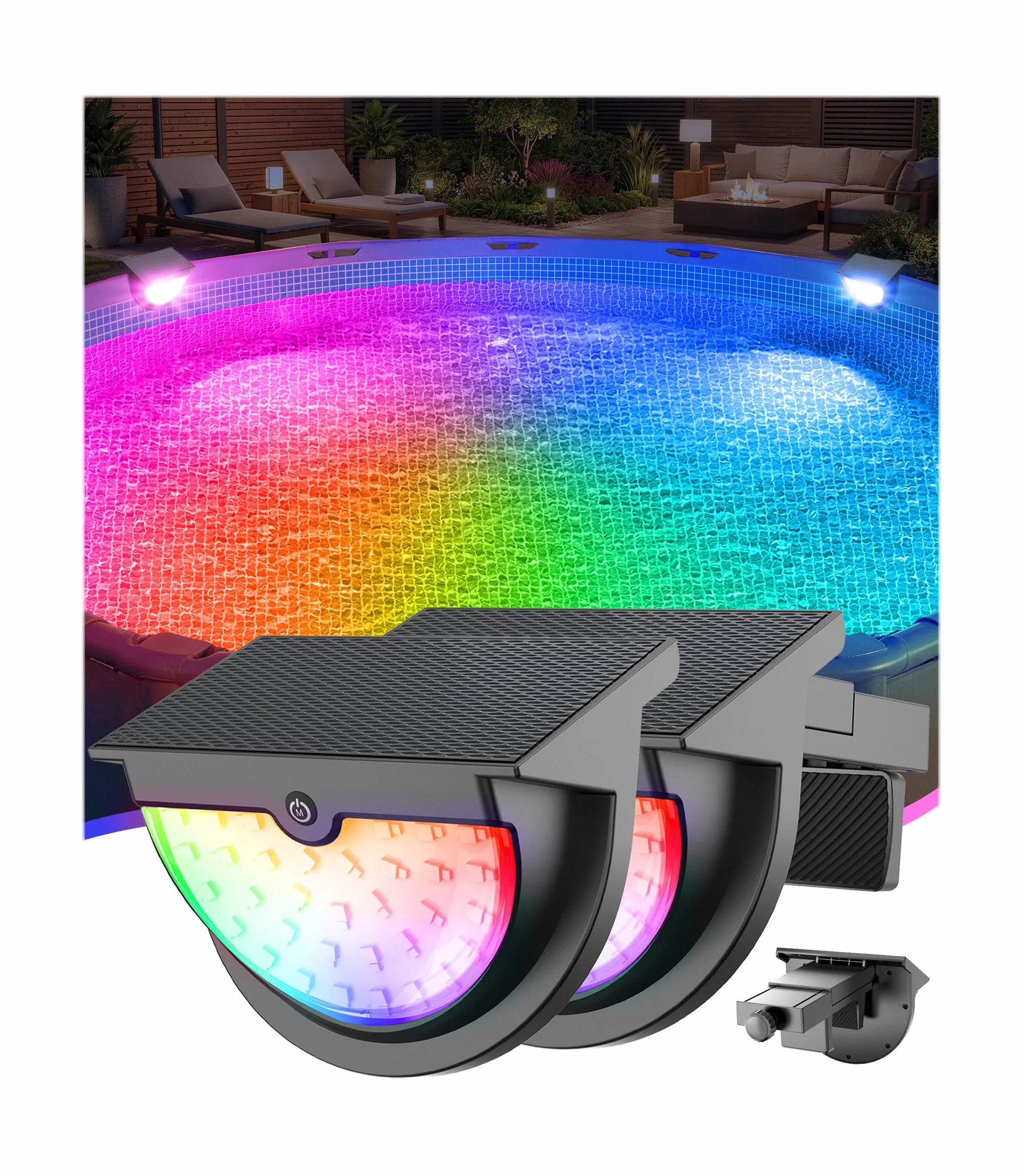 Lampe Piscine LED Solaire IP68 RGB 10 Modes, Etanche Sans Fil Jardin 2PCS