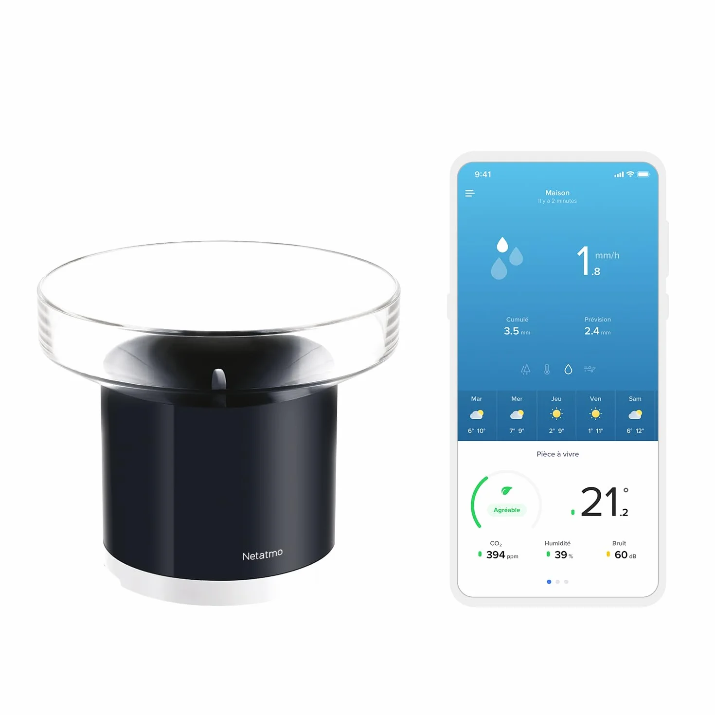 Netatmo Pluviomètre connecté sans-Fil NRG01-WW Noir pour Station Météo