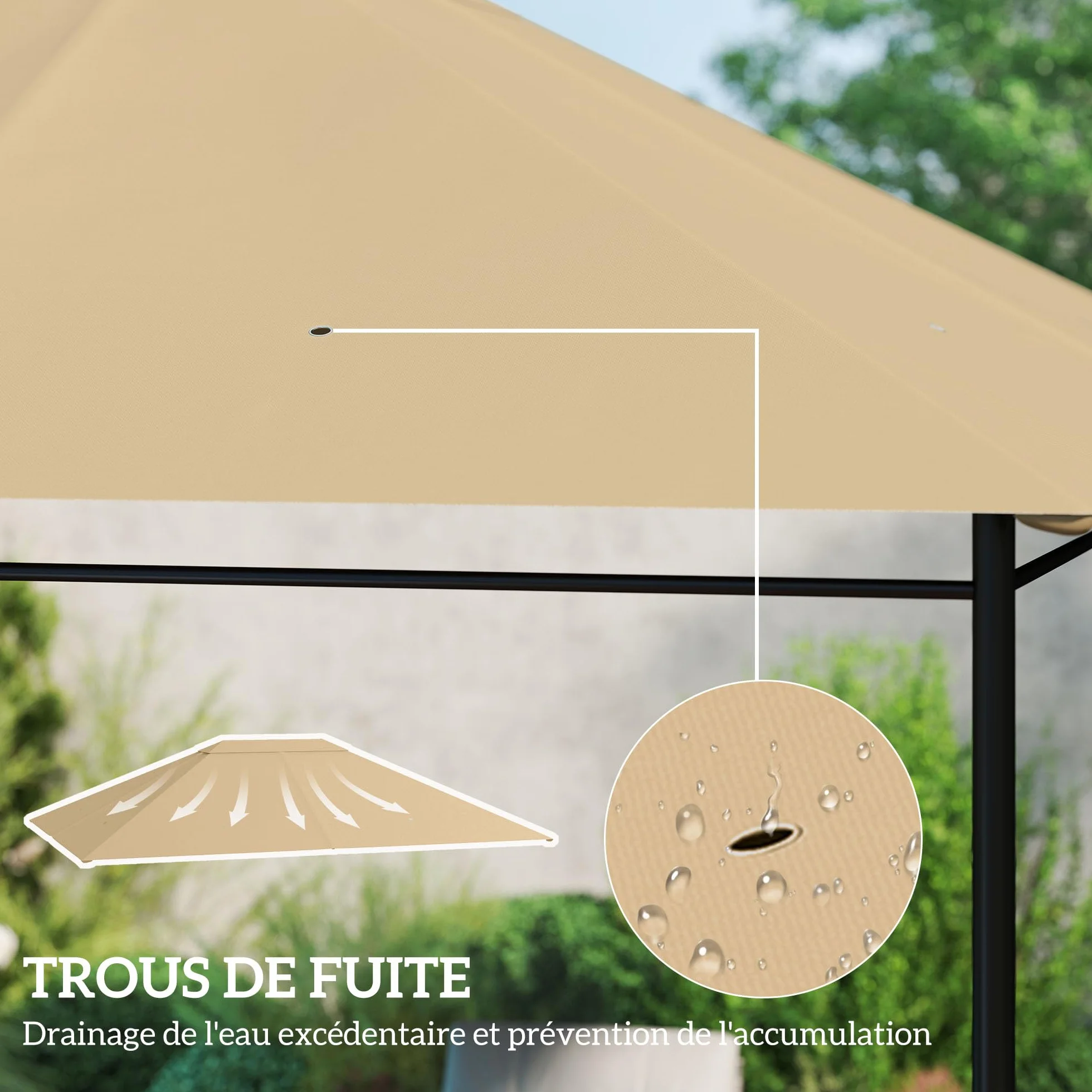 Outsunny Toile de Remplacement pour Tonnelle Gazebo Jardin Polyester Haute densité 180 g/m² Anti-UV 3 x 4 m Kaki