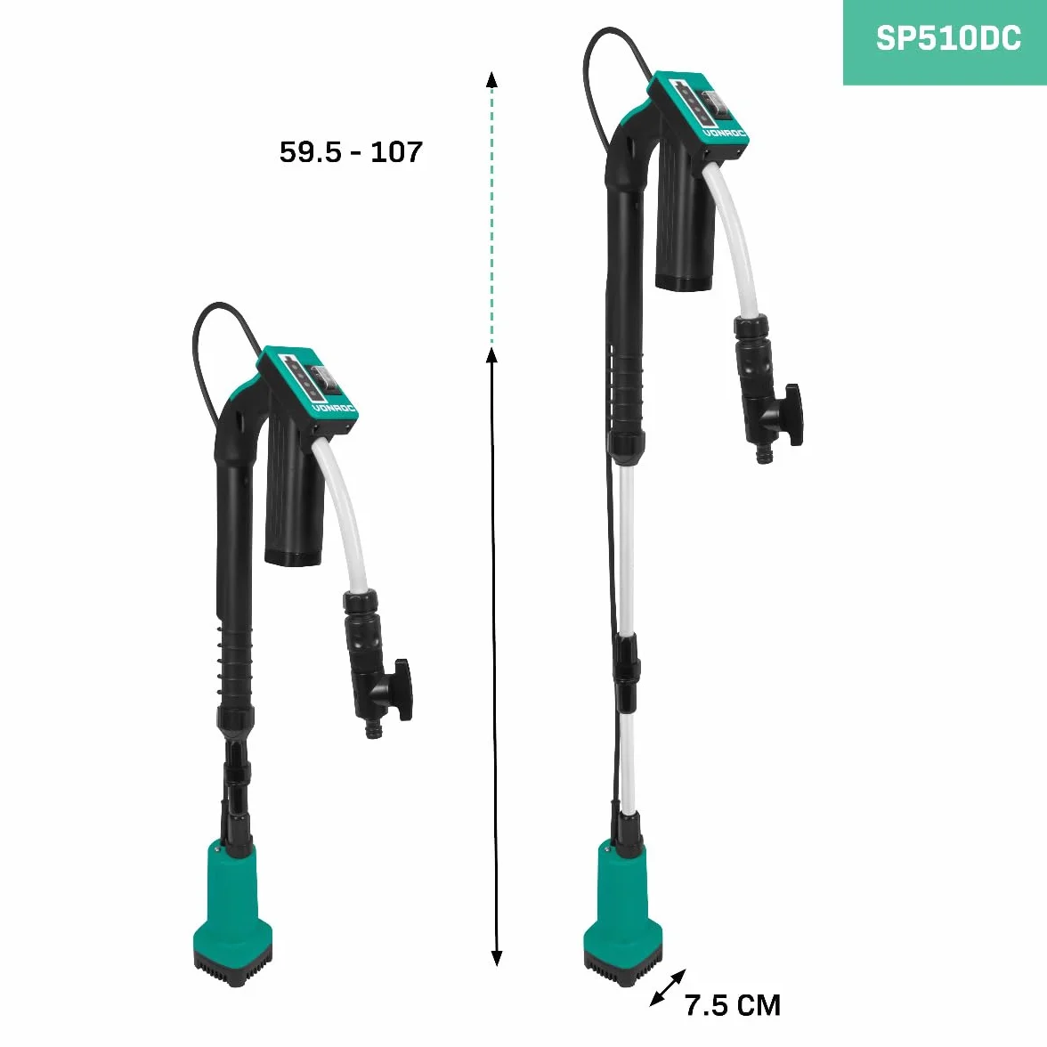 VONROC Pompe à Eau 12V Sans Fil 50W 1500 l/h avec Batterie et Chargeur Inclus