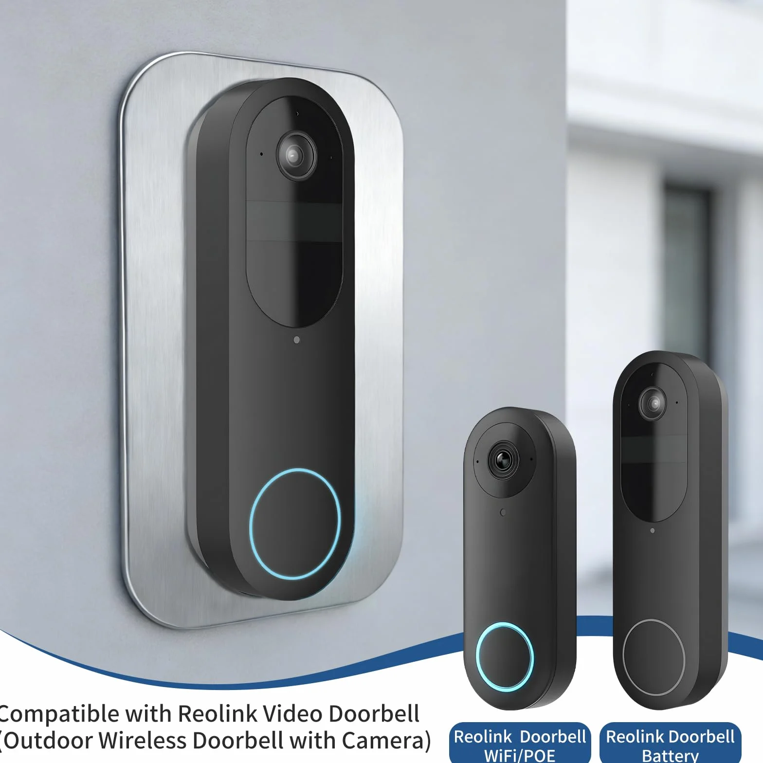 Plaque pour Sonnette Reolink PoE - Cache en Acier Inoxydable Compatible avec Reolink Doorbell PoE/WiFi/Battery, Accessoire de Montage pour Sonnette Vidéo, Masque Les Anciennes Perforations et Câbles