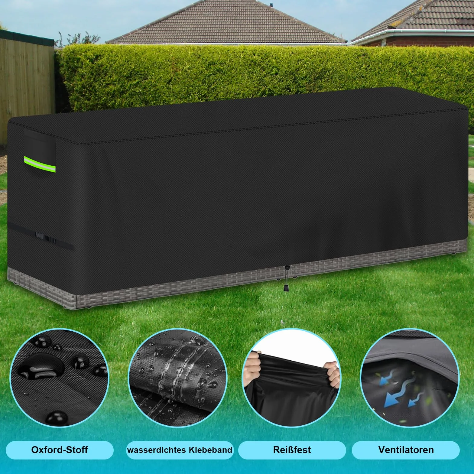Housse de Protection Canapé Jardin Oxford 600D 220x80x80 cm Noir