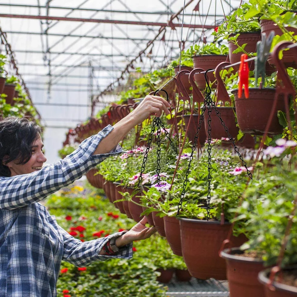 Chaîne de Suspension,6 Pièces Plant Hanger Métal Jardinière Accessoires Pot de Fleurs Panier de Remplacement Chaîne en Métal Noir de Pot de Fleur,Suspendre Chaine en Le Fer avec Crochet