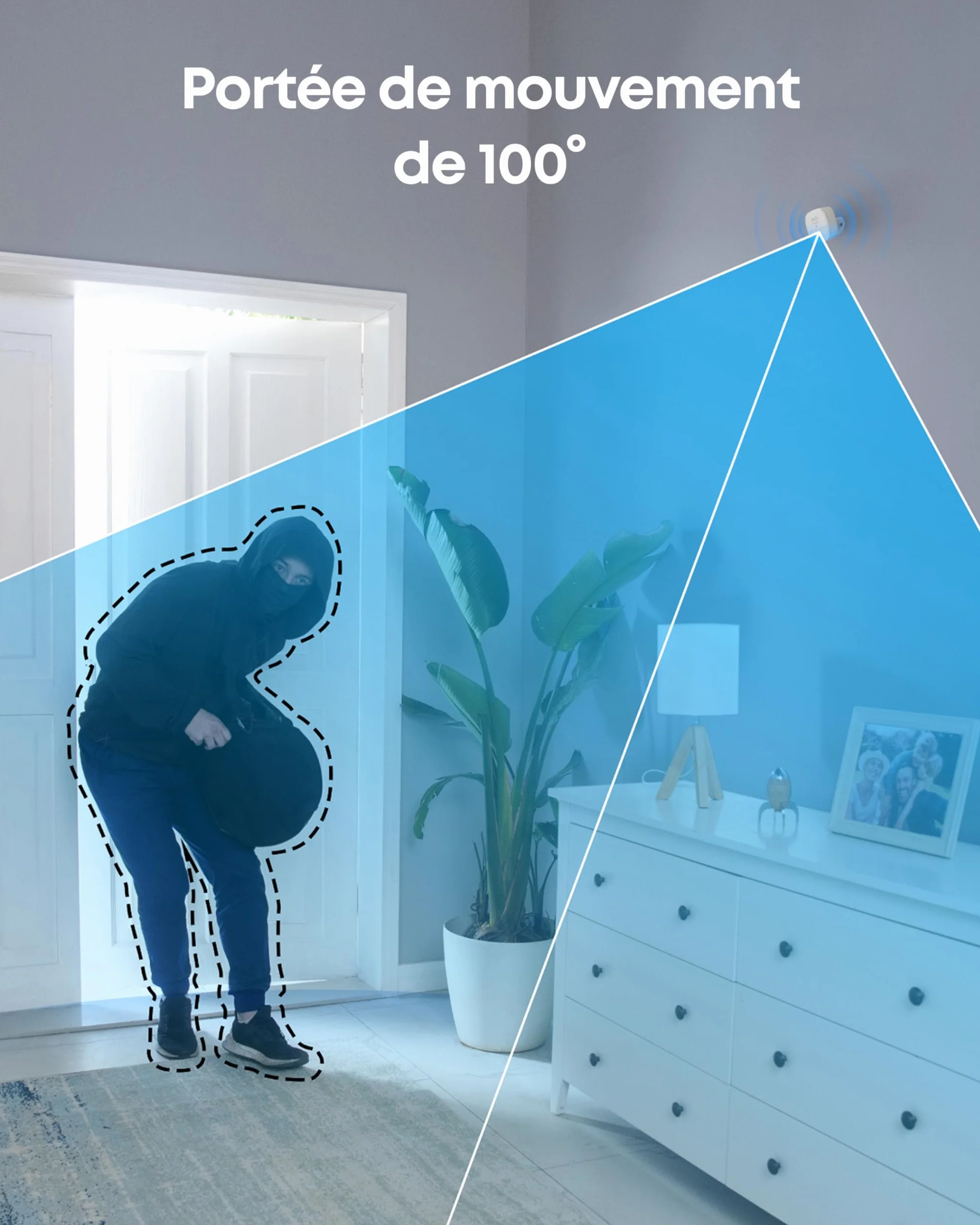 eufy Security, Détecteur de Mouvement, détecteur de Mouvement système d'alarme Domicile eufy Security, Couverture à 100 °, portée de 30 pi, autonomie de 2 Ans, sensibilité réglable (HomeBase requis)