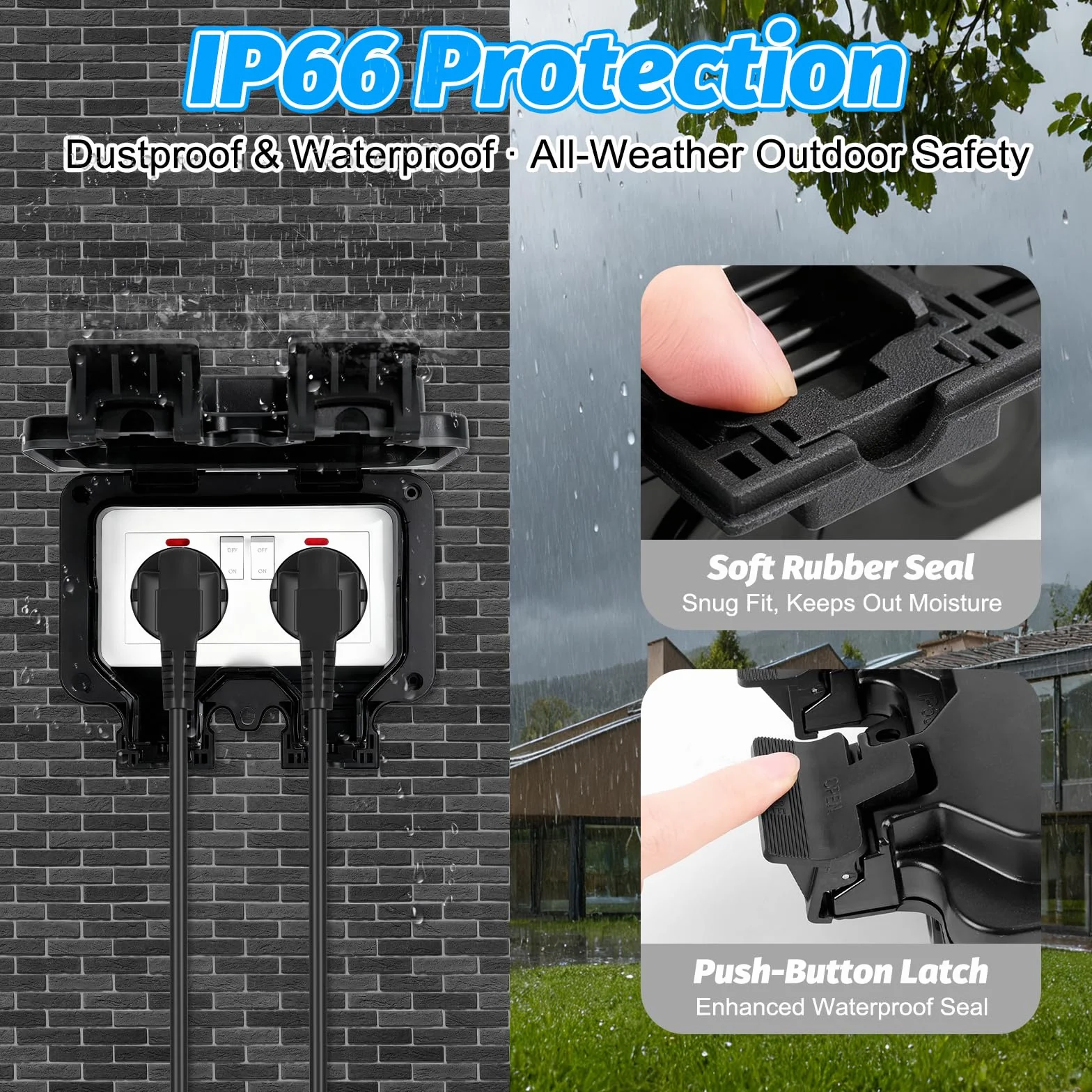 Prise Exterieure Etanche IP66 avec Interrupteur et Voyant Lumineux, Prise Etanche Exterieur en Saillie pour le Jardin, Espaces Extérieurs et Garage