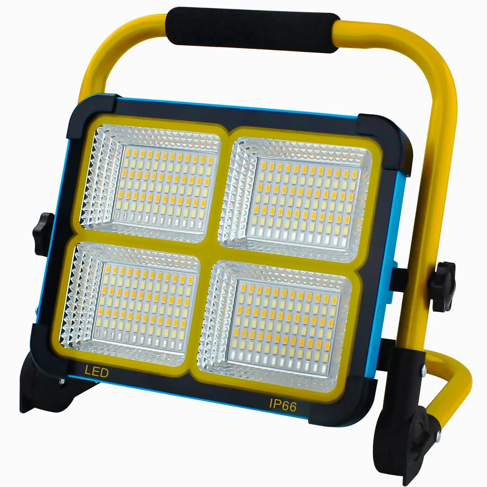 100W Projecteur LED Rechargeable,Projecteur Chantier Rechargeable avec Support et Batterie 16500mAh, Type-C et Solaire Rechargeable, 4 Modes d'éclairage pour Camping, Travail, Pêche