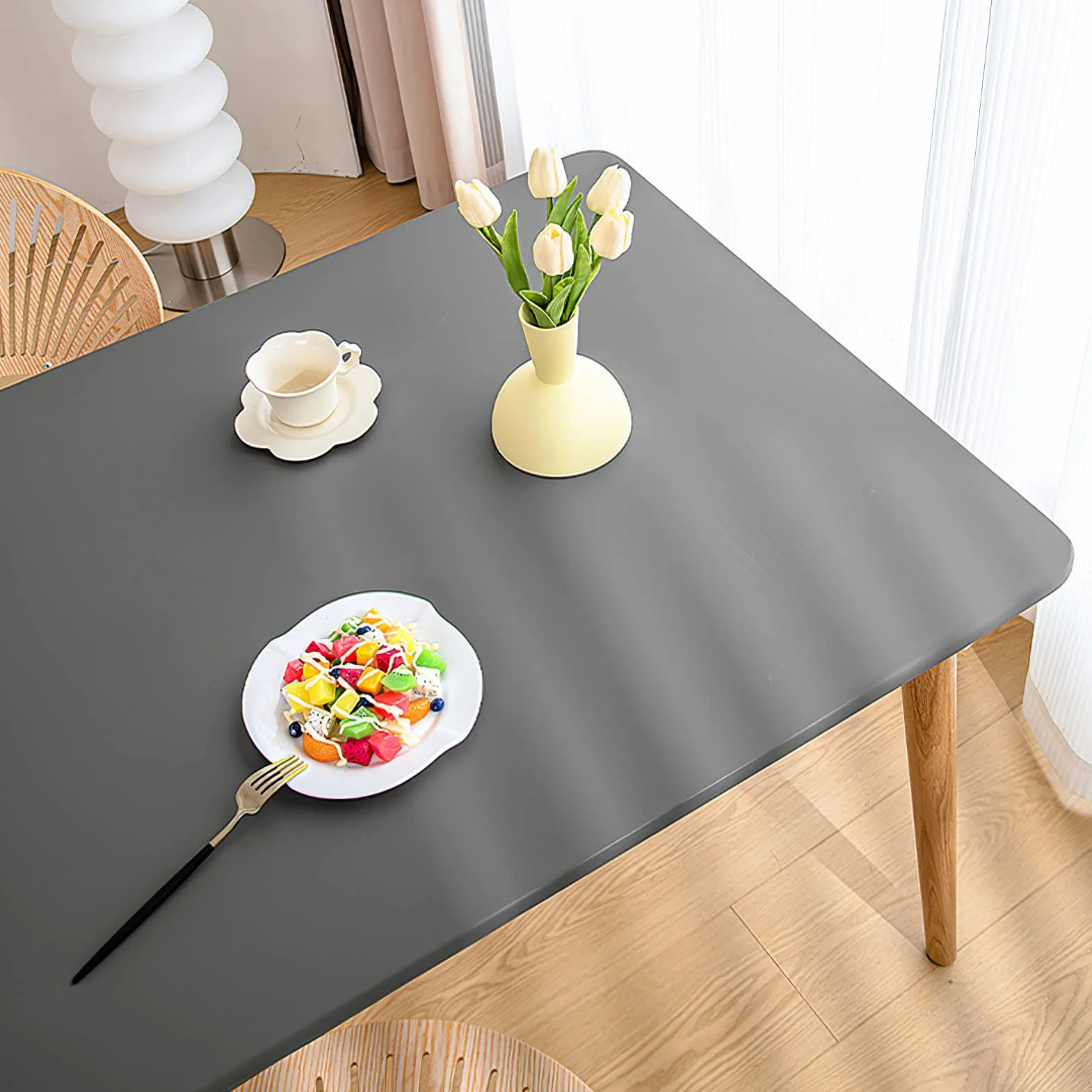 Nappe de Table Cuir PU Rectangulaire Imperméable Résistant à l'huile Gris 80x140 cm