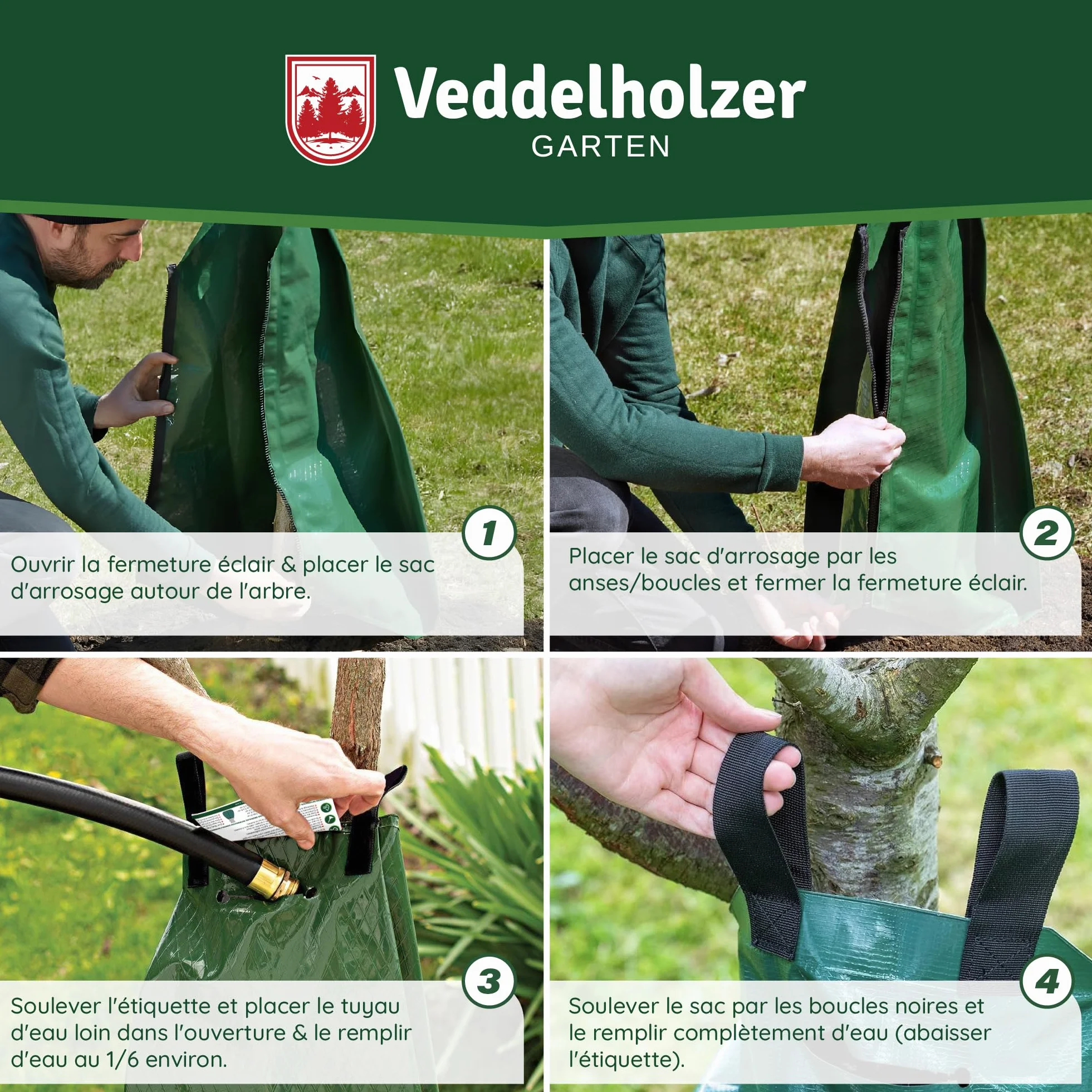 Lot de 2 sacs d'irrigation pour arbres 75 L, fermeture éclair combinable, robuste et résistant aux intempéries