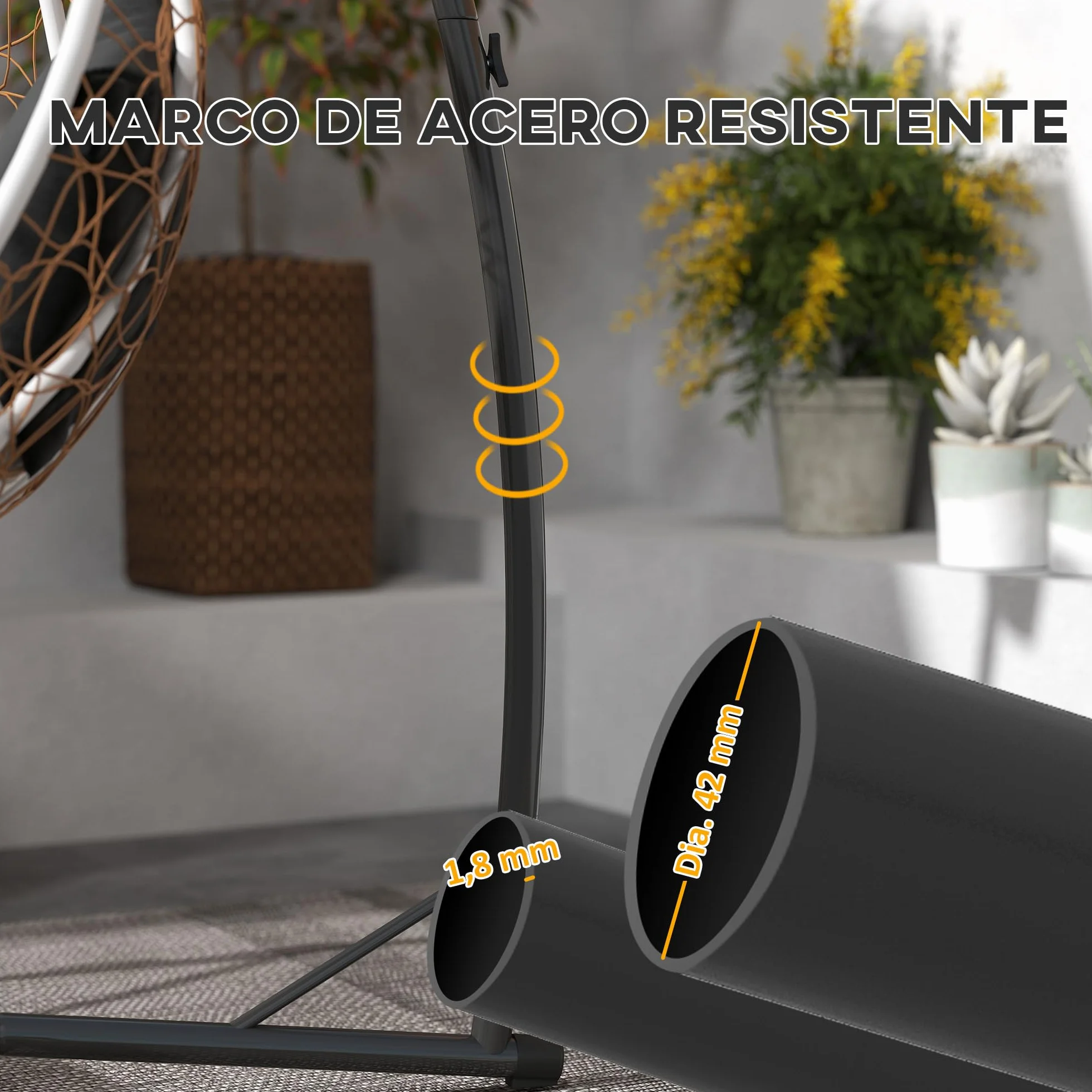 Outsunny Support pour chaise suspendue œufs 215 cm acier Base stable porte-gobelet Balançoire patio jardin balcon charge 150 kg noir